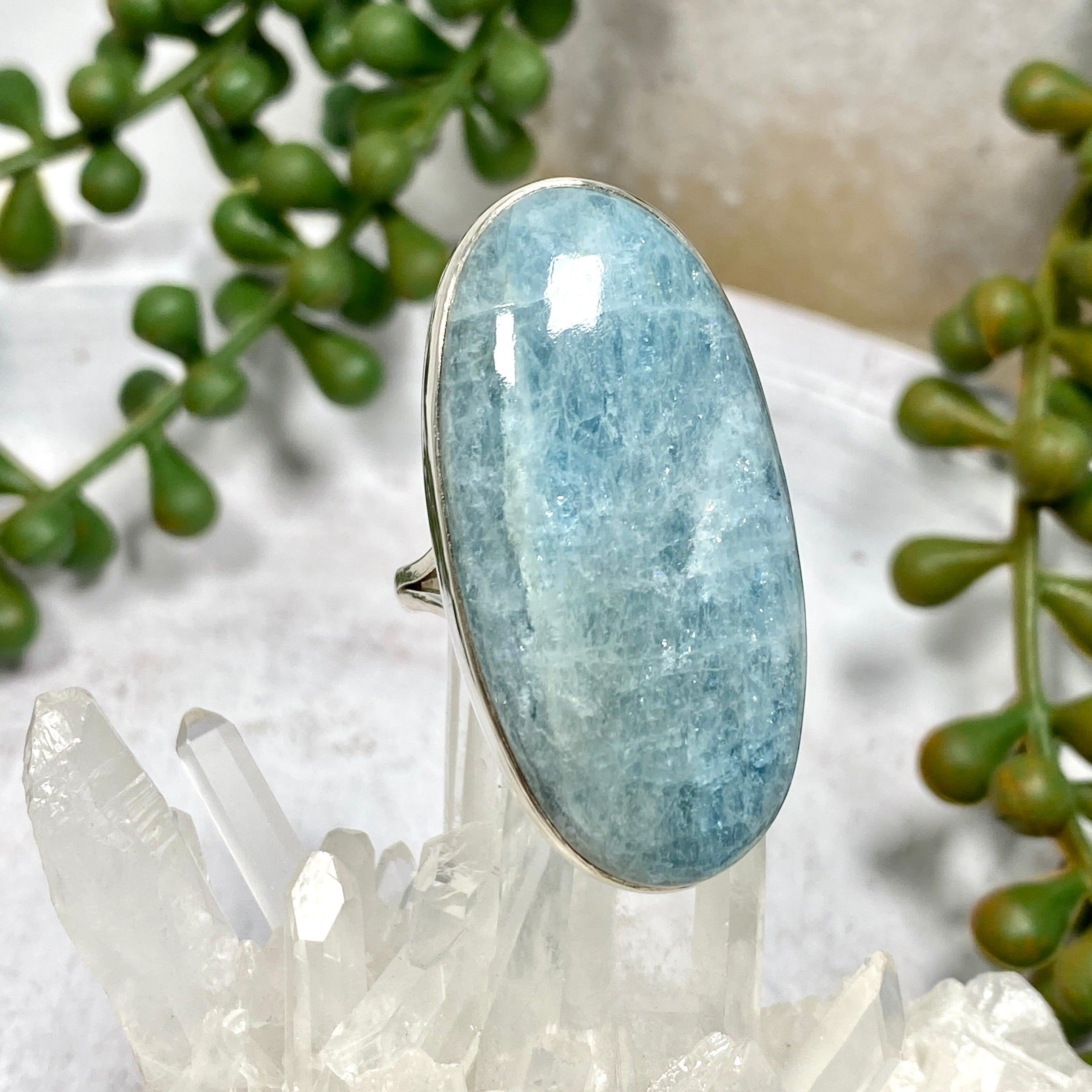 Aquamarine Large Oval Cabochon Ring with Split Band - Size 10 - KPGJ1351 | Elegant Jewelry for Weddings, Parties & Special Occasions