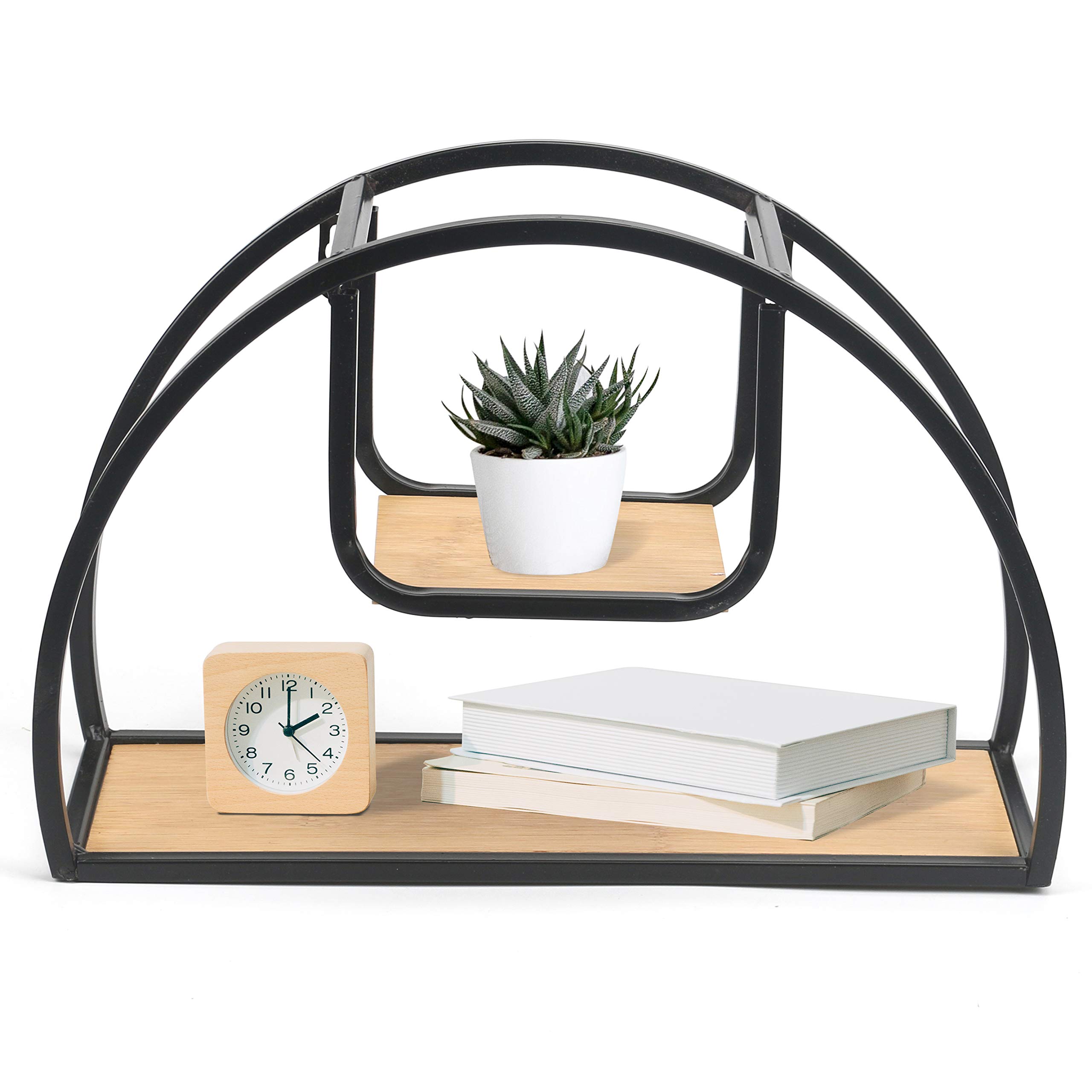 Black Iron Floating Wall Shelves Set - Wood & Metal Decorative Display Rack for Home, Office, Kitchen & Studio (1 Pack) - Perfect for Organizing Books, Plants & Decor in Living Rooms, Bedrooms & Workspaces
