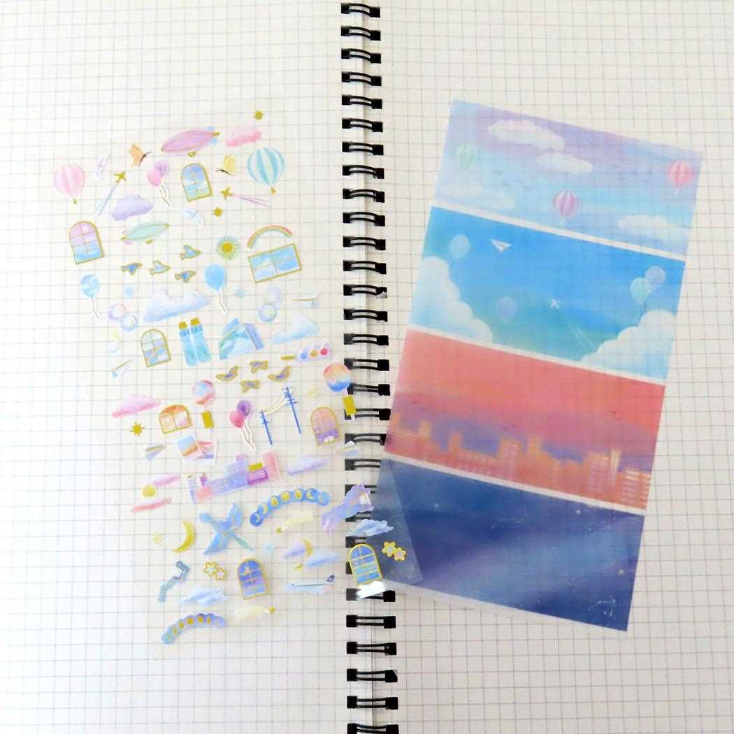 4 Scenes Seal Sticker Sheet - Sunrise, Day, Sunset, Night - Perfect for Scrapbooking, Journals, Planners & DIY Crafts