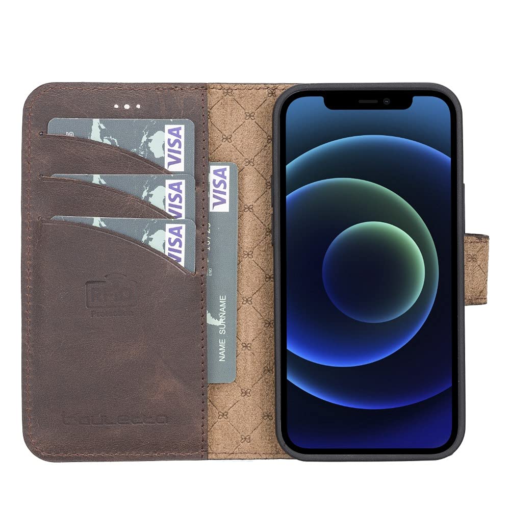 BOULETTA iPhone 13 Mini Wallet Case with Magsafe - Genuine Leather Magnetic Folio Cover, Detachable Card Holder with RFID Protection & Kickstand | Slim 5.4