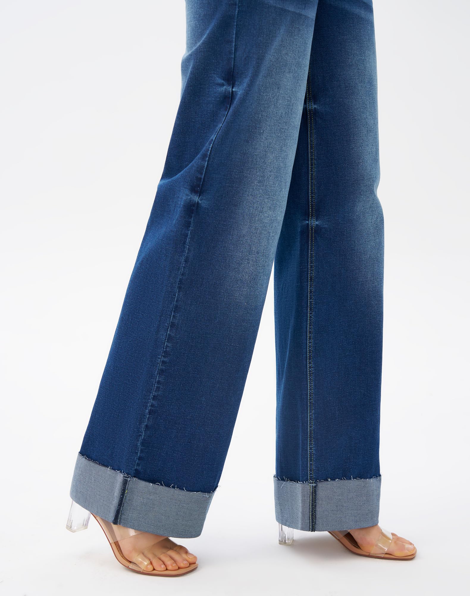 Roswear Women's High Waisted Stretchy Wide Leg Jeans - Cuffed Baggy Denim Pants with Comfortable Elastic Waistband | Perfect for Casual Wear, Street Style & Everyday Outfits