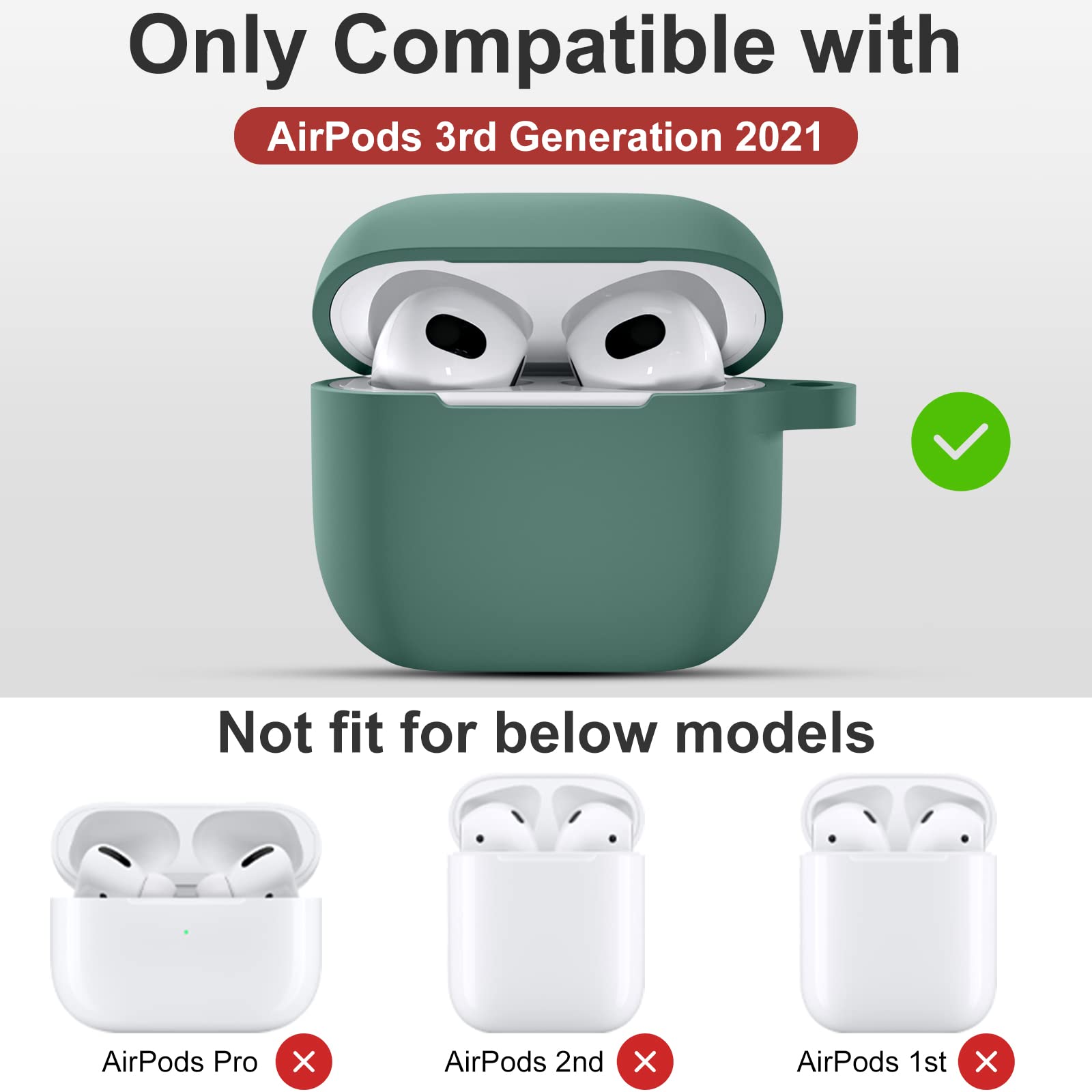 Upeak AirPods 3rd Generation Case (2021) - Premium Shock-Absorbing Silicone Protective Cover with Keychain for Apple AirPods 3 - Pine Green - Perfect for Travel, Gym & Daily Protection