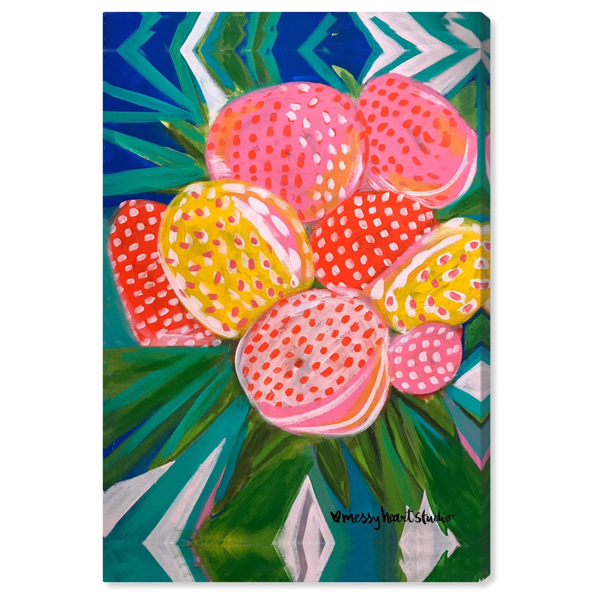 Wynwood Studio Food & Cuisine Wall Art Canvas Print - Tropical Papaya & Berries Party Fruits Painting - 20x30 Inch Green & Pink Home Decor - Perfect for Kitchen, Dining Room & Cafe Wall Decoration