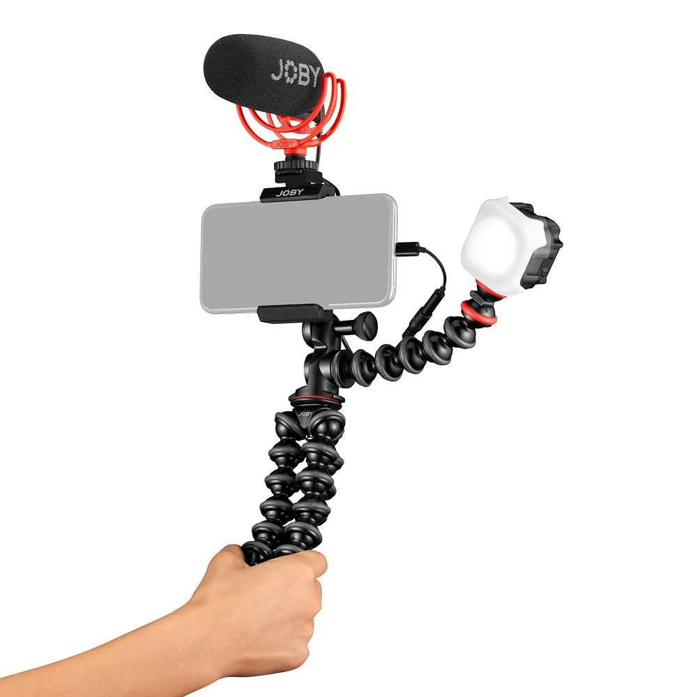 JOBY GorillaPod Advanced Mobile Vlogging Kit with Beamo LED Light & Wavo Microphone - Universal Phone Mount, GripTight Clamp & Mini Mic for YouTube Creators, Travel Vlogging, Live Streaming & Content Creation