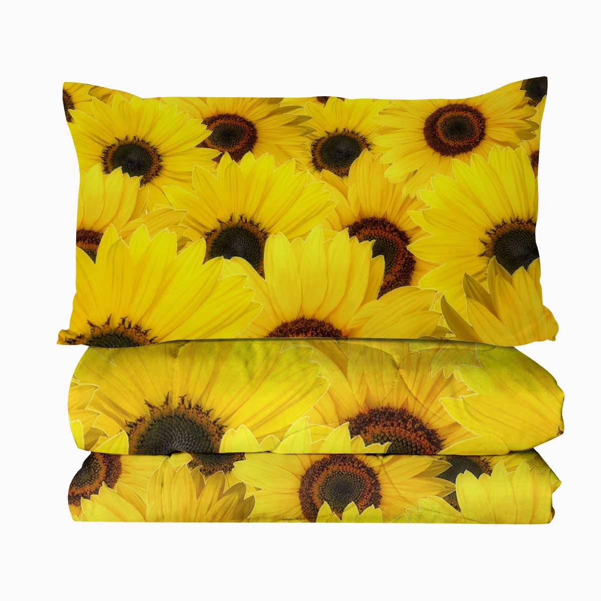 BlessLiving Sunflower Bedding Set - 3 Piece Full/Queen Comforter Set with Ultra Soft Microfiber, Floral Home Decor for Bedroom & Guest Room, Cozy Farmhouse Style Bedding for All Seasons
