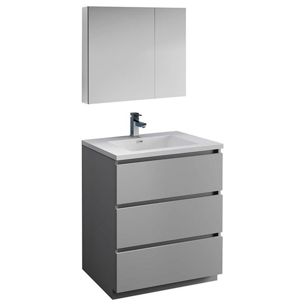 Fresca Lazzaro 30 Inch Gray Modern Bathroom Vanity with Medicine Cabinet - Free Standing Contemporary Design (Faucet Not Included) - Perfect for Small Bathrooms, Master Suites & Home Renovations