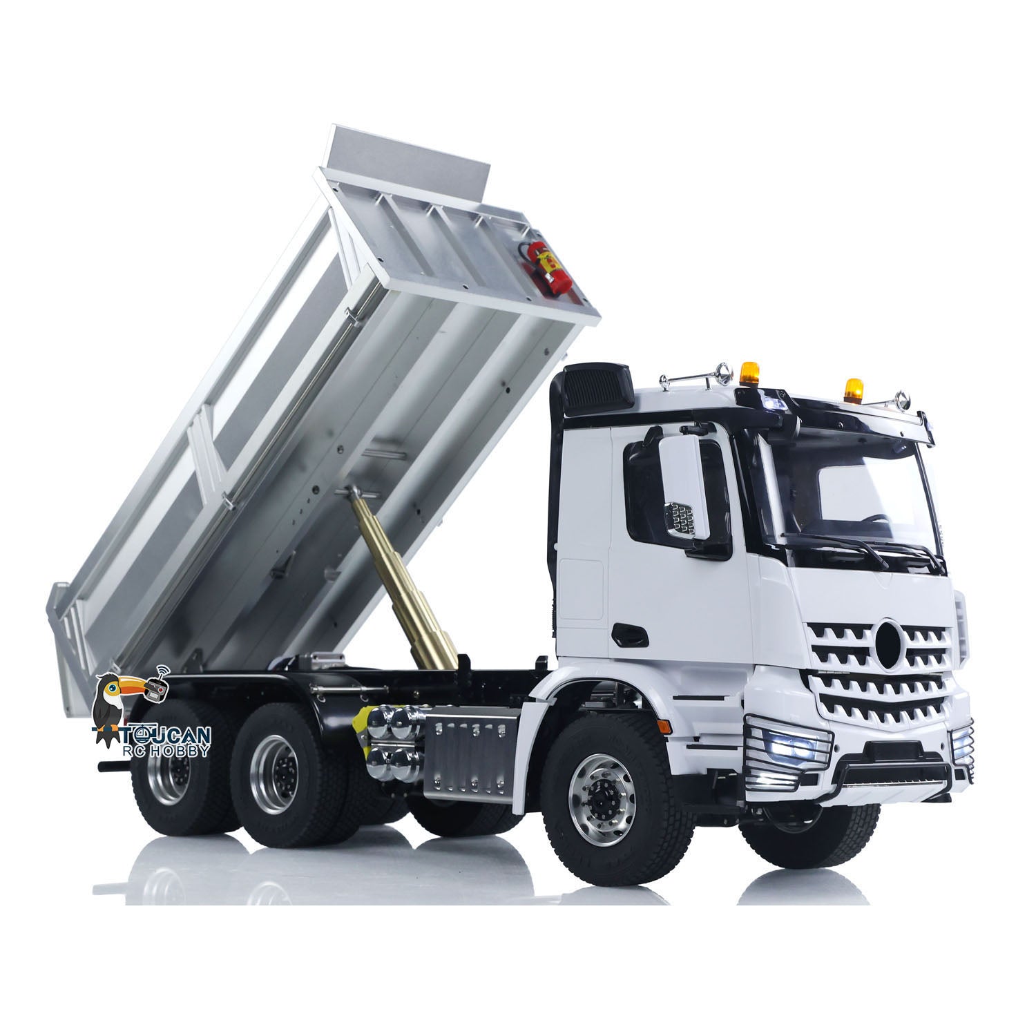 1/14 Scale RC Hydraulic Dumper Truck - 2 Speed Remote Control Tipper Car with Metal Chassis, Light & Sound Effects, No Lock Differential (3348 Model) - Perfect for Construction Site Play, Off-Road Racing and Collector's Display
