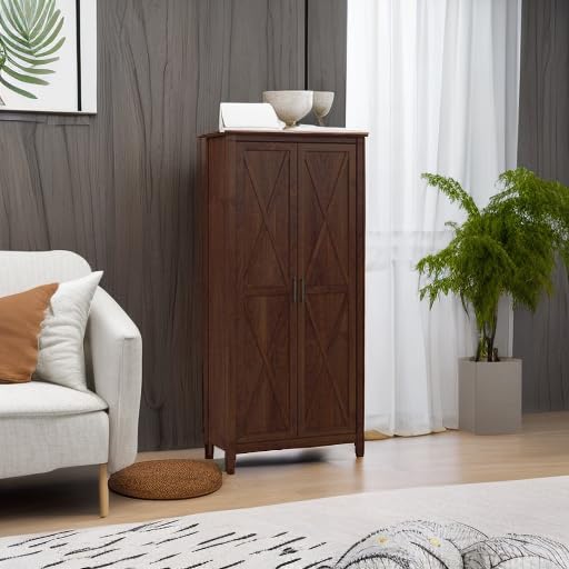 Bush Furniture Key West Tall Storage Cabinet with Doors - Bing Cherry Accent Chest for Home Office, Living Room, Entryway & Kitchen Pantry | Organize Files, Dishes & Home Decor in Style