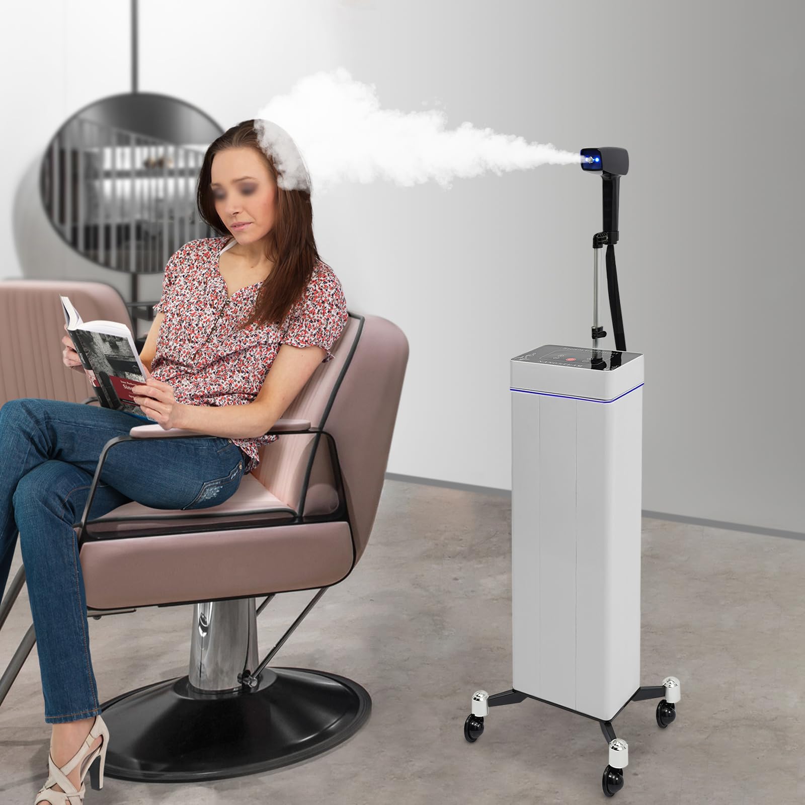 Professional Nano Hair Steamer for Salon & Home Use - 3-in-1 Deep Conditioning Hair Repair System with Digital Touch Panel, Rolling Base & Stand - Perfect for Hair Coloring, SPA Treatments & Damaged Hair Care