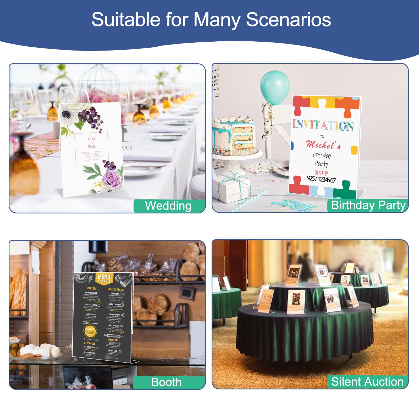 8.5 x 11 Acrylic Sign Holders - 6 Pack Clear Tabletop Display Stands for Menus, Price Signs & Promotions | Perfect for Office, Restaurant, Retail & Home Decor