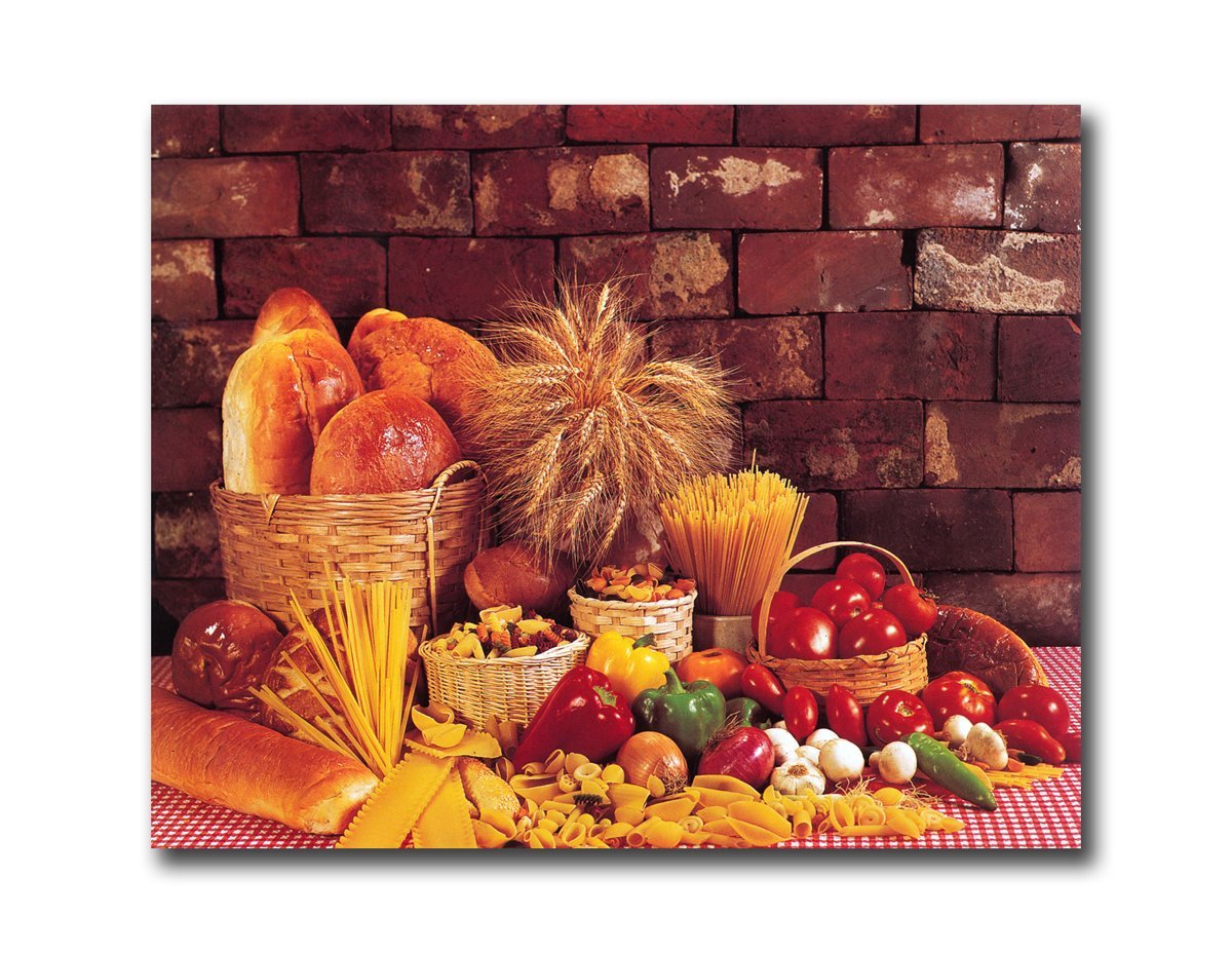 8x10 Kitchen Wall Art Print - Pasta, Bread, Basket, Peppers & Onions | Italian Food Decor for Dining Room & Kitchen