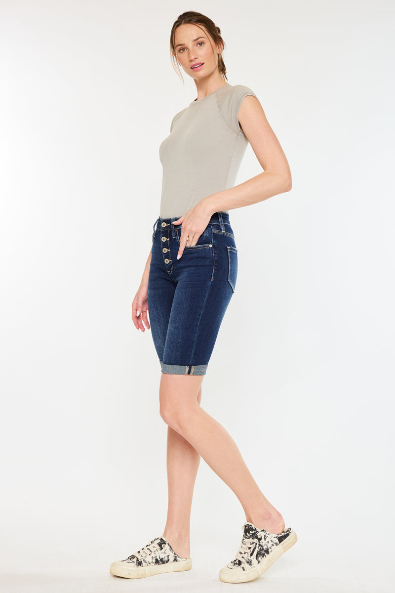 Jamie High Rise Bermuda Shorts for Women - Comfortable Stretch Denim Summer Shorts - Perfect for Beach, Travel, and Casual Outings