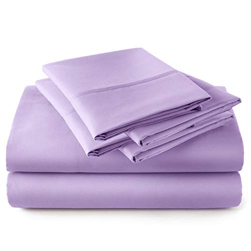 6PC 100% Egyptian Giza Cotton Full Sheet Set in Lilac - Luxurious Long Staple Cotton, Breathable Sateen Weave with 15