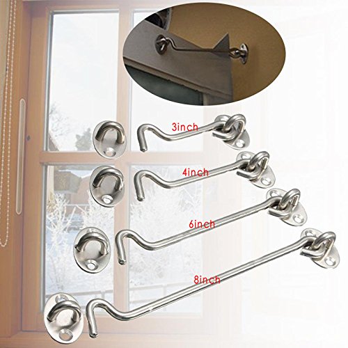 Heavy Duty Stainless Steel Cabin Hook - 14 Inch Solid Thickened Lock Hook and Eye Latch for Doors, Windows, Bathrooms | Secure Sliding Doors, Screen Doors & Cabinets