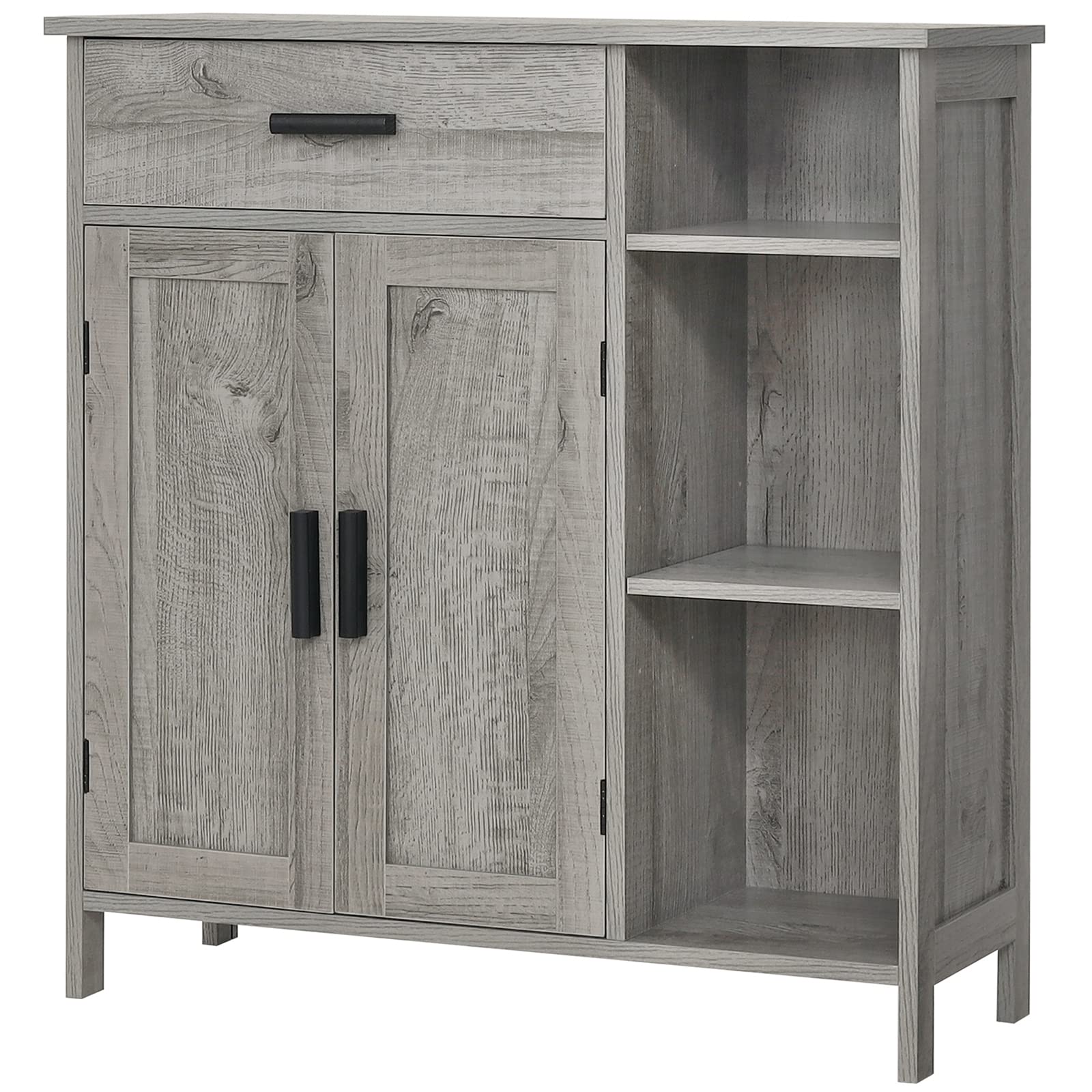 WEENFON Storage Cabinet with Drawers - Bathroom Organizer, Coffee Bar Cabinet with Doors & Shelves - Freestanding Cupboard for Living Room, Bedroom, Kitchen - Grey - Perfect for Home Organization & Small Space Storage