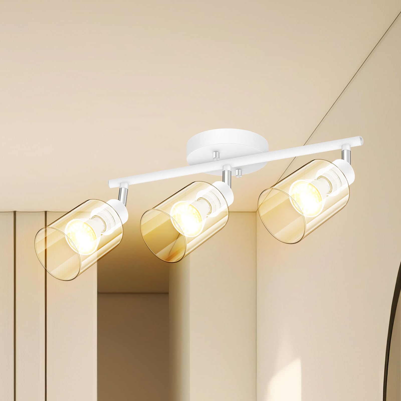BoostArea 3-Light Modern Bathroom Vanity Light Fixture - White Wall Sconce with Clear Glass Shade, Flexible Ceiling Lighting for Mirror, Kitchen, Living Room, Hallway, Cabinet & Porch - Perfect for Home Decor & Interior Design