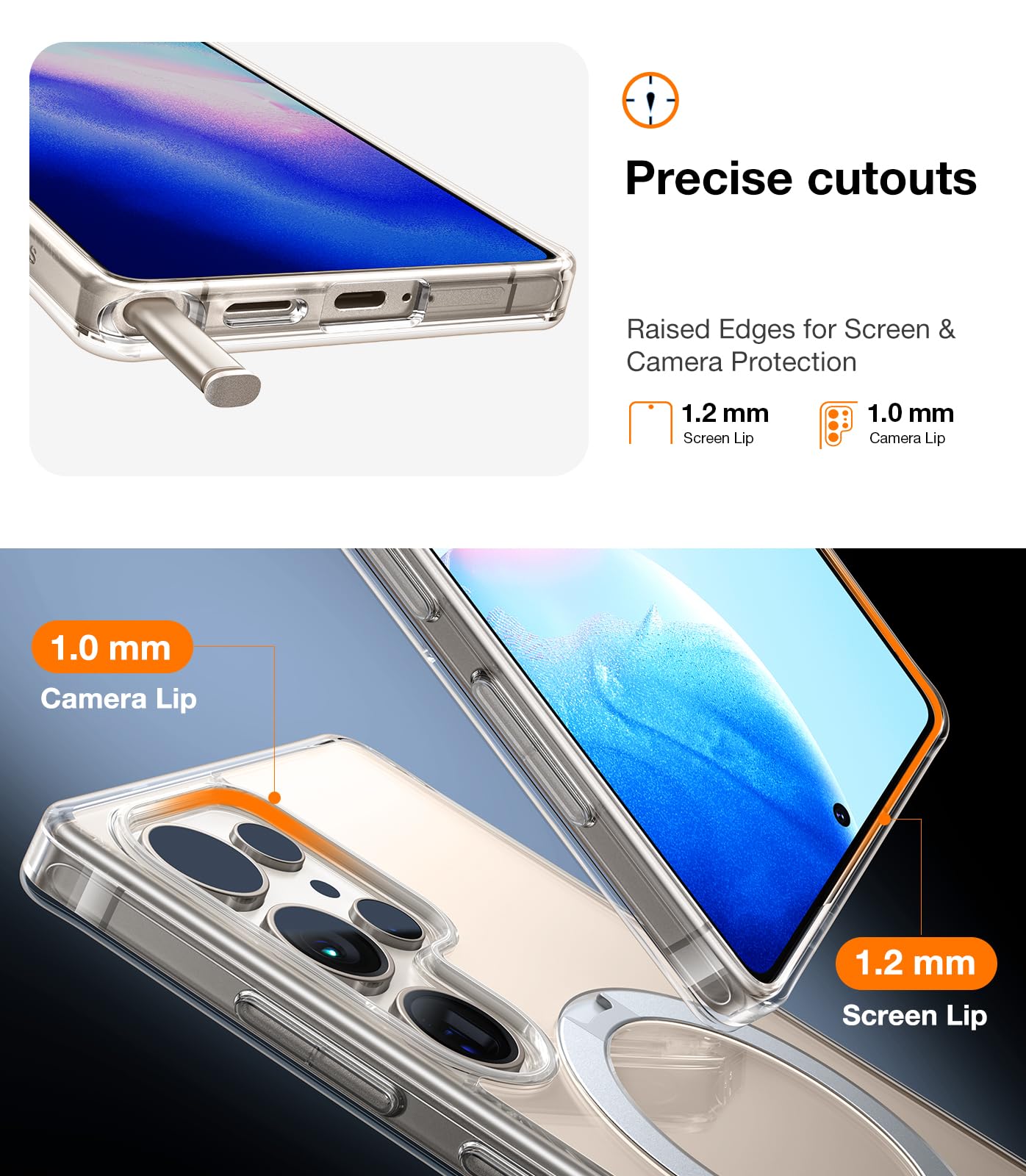 TORRAS 360° Rotating Magnetic Stand Case for Samsung Galaxy S25 Ultra - Slim Military-Grade Hard PC Protective Cover with Magsafe Compatibility, Built-in Kickstand & Ring Holder (Ostand Spin, Clear) - Perfect for Work, Travel and Hands-Free Viewing