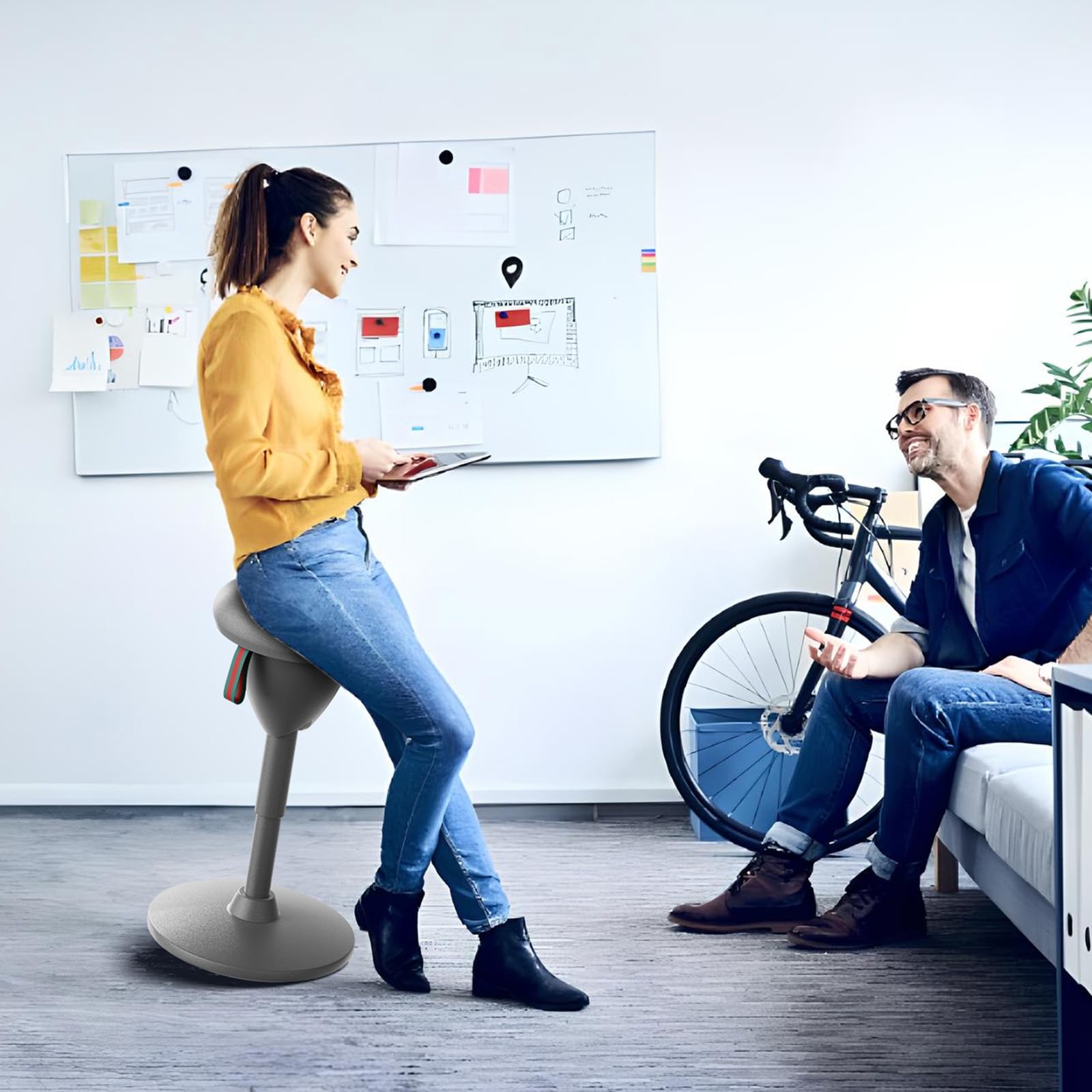 **Adjustable Height Wobble Stool - 360° Rocking Motion Standing Desk Chair for Office & Classroom, Ergonomic Balance Stool with Non-Slip Base, Portable Active Sitting Stool (Light Grey) - Perfect for Home Office, School & Workspaces**