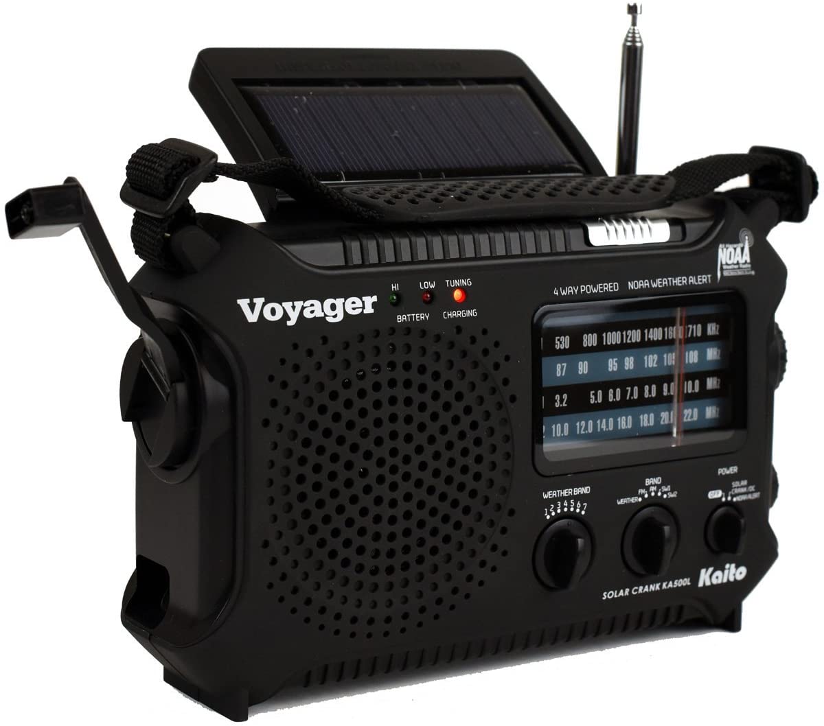 Kaito KA500L Emergency Radio - AM/FM/SW/NOAA Weather Alert with Solar Power, Hand Crank & Flashlight | Portable Survival Gear for Camping, Hiking & Power Outages