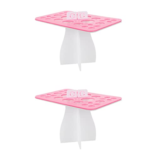 FOMIYES 2-Piece Makeup Brush Drying Rack Holder Stand with Tray - Organizer for Cosmetic, Nail & Paint Brushes - White & Pink (Perfect for Salon, Home Makeup Station & Artist Studio)