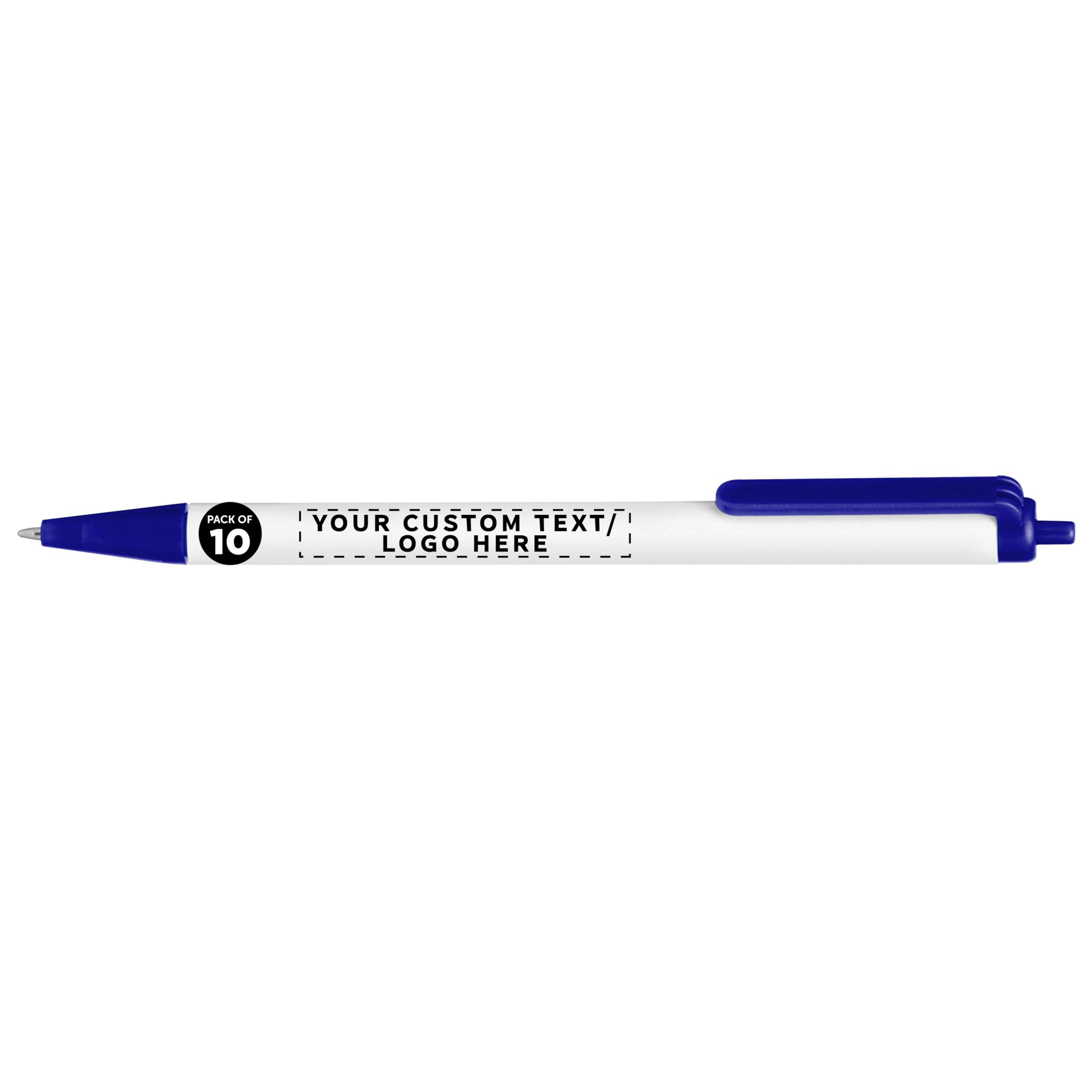 10-Pack Retractable Pens with Custom Text & Logo - Slim Barrel, Black Ink - Premium Promotional Pens for Office, School & Business Gifts