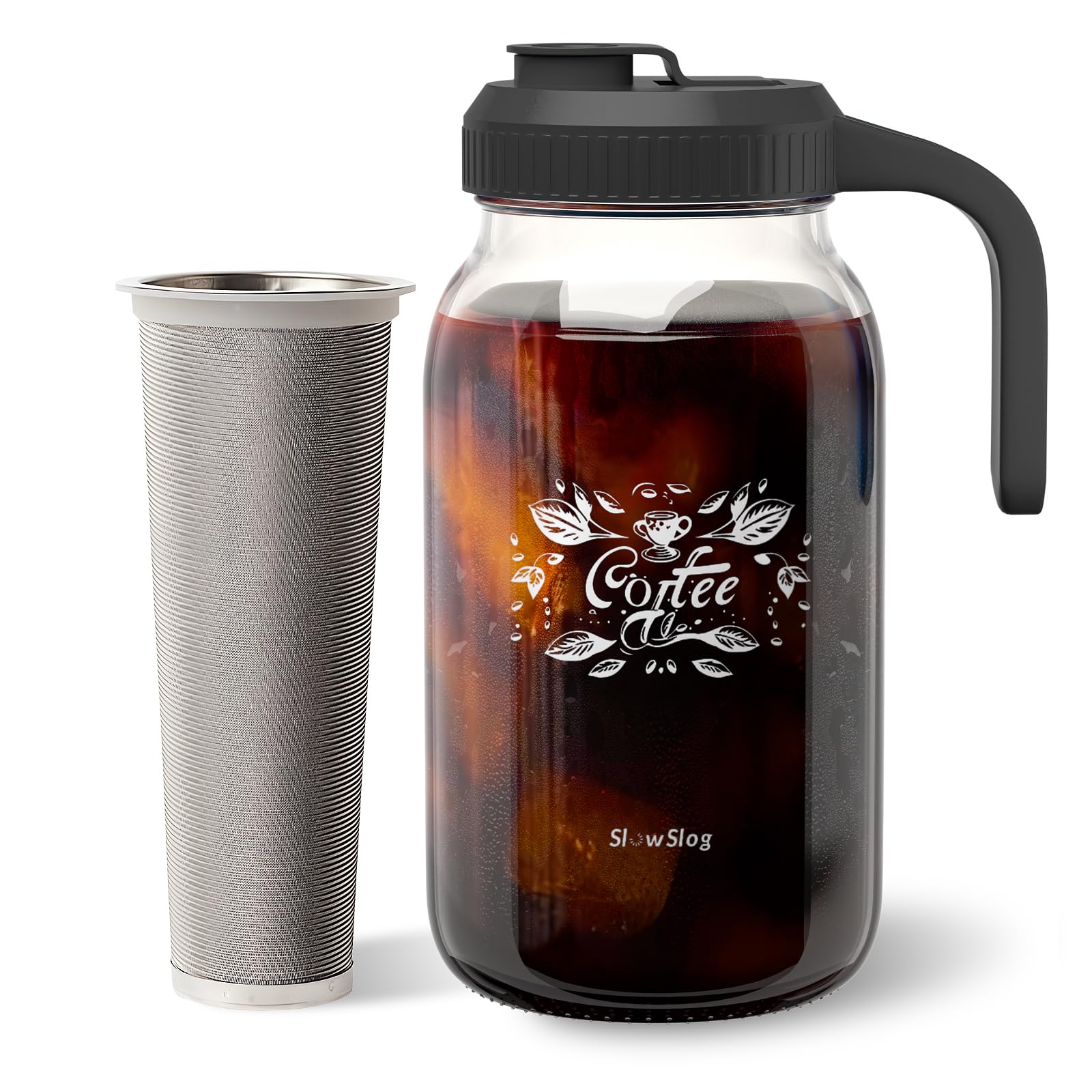 Premium 64oz Cold Brew Coffee Maker with Stainless Steel Filter - Leak Proof Mason Jar Pitcher for Iced Coffee, Tea, Lemonade & Sun Tea | 2024 Upgraded Design | Perfect for Home, Office & Outdoor Use