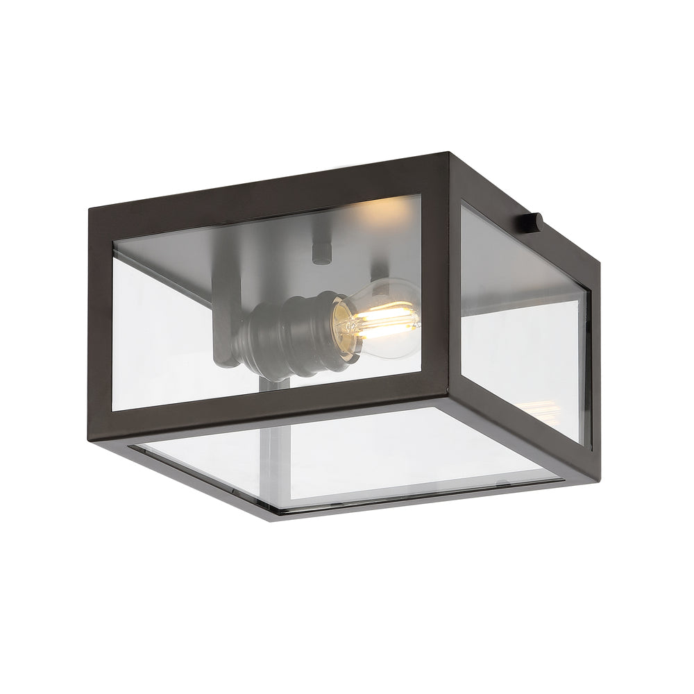 Farmhouse Industrial Square Iron and Glass LED Flush Mount Ceiling Light - 8 Inch, Rustic Modern Lighting for Kitchen, Dining Room, Bedroom, or Entryway