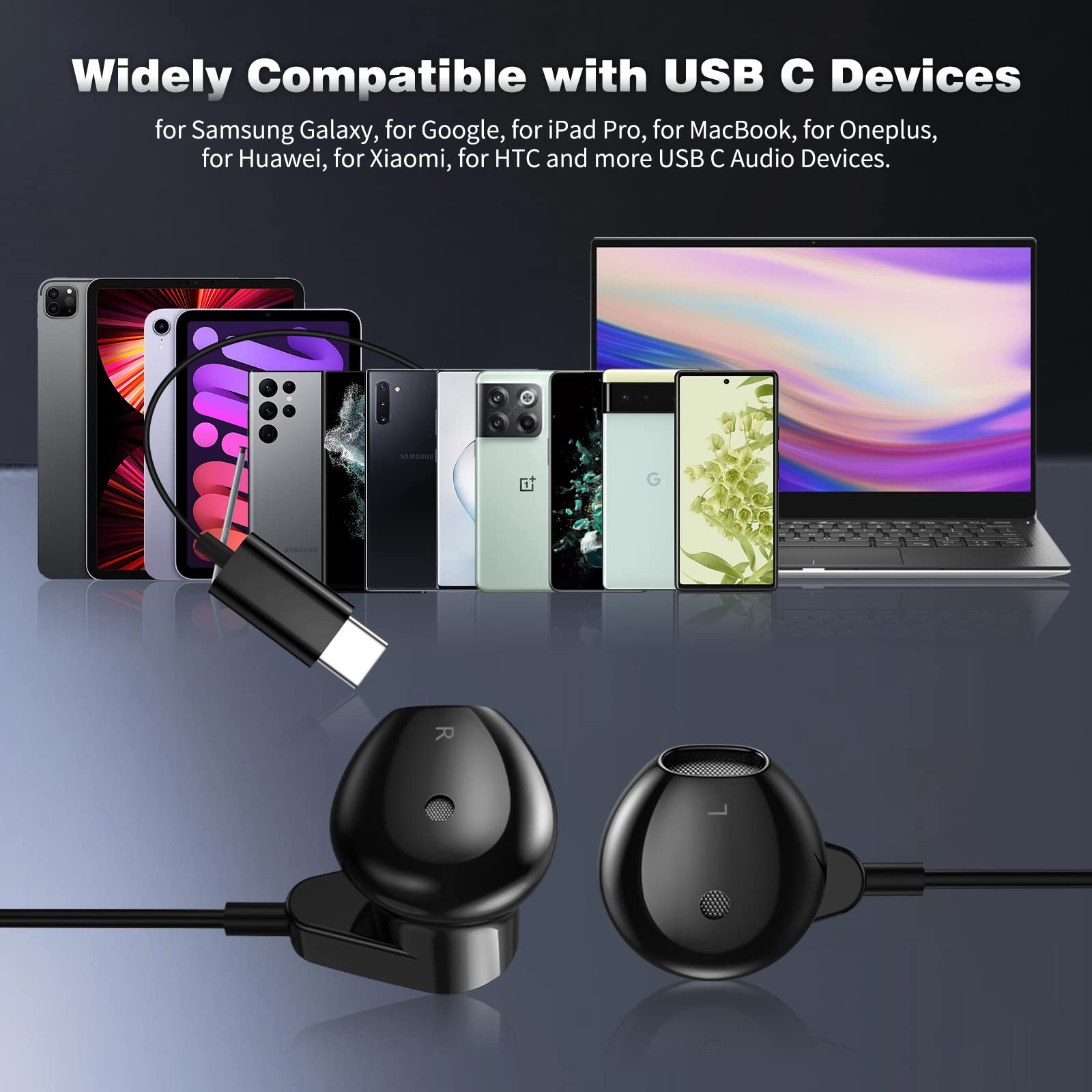 COOYA USB C Wired Earbuds with HiFi Stereo & Noise Canceling - Compatible with iPhone 16/15 Pro Max, iPad 10, Pixel 9/8/7, Samsung Galaxy S25 Ultra/S24/S23/Flip6/S22, OnePlus 13/12 - Perfect for Music, Gaming & Calls