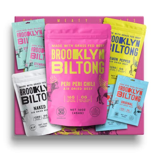 Brooklyn Biltong - Premium Air Dried Grass Fed Beef Jerky Snack Box | South African Style | Whole30, Paleo & Keto Friendly | Gluten Free | Made in USA | Perfect for Carnivore Diet, Holiday Gifts & On-the-Go Protein Snacks