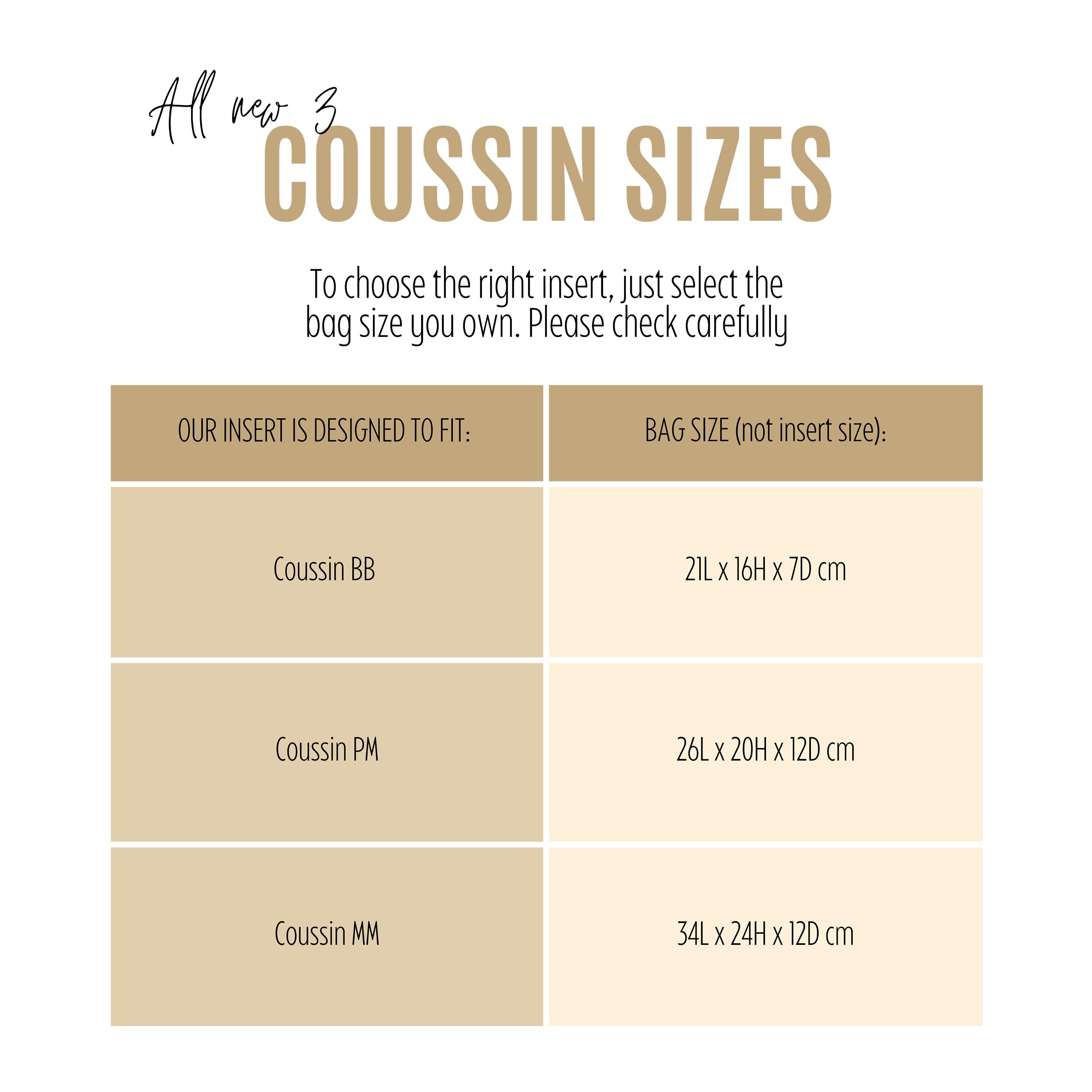 Premium Purse Organizer Insert for Louis Vuitton Coussin PM/MM/BB Bags - Handmade 2mm Thick Sturdy Felt with Gold Zipper (Beige) | Perfect for Travel, Work & Everyday Use to Keep Your Luxury Bag Organized