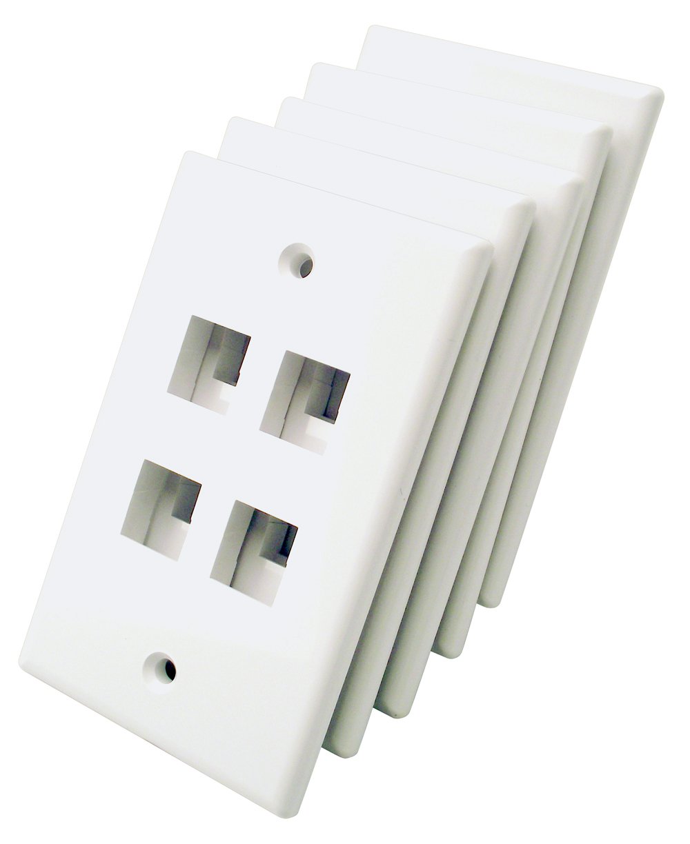 Shaxon BM303WP4-5B 4-Port Single Gang White Keystone Wall Plate (5-Pack) - Ideal for Home & Office Network & Cable Management