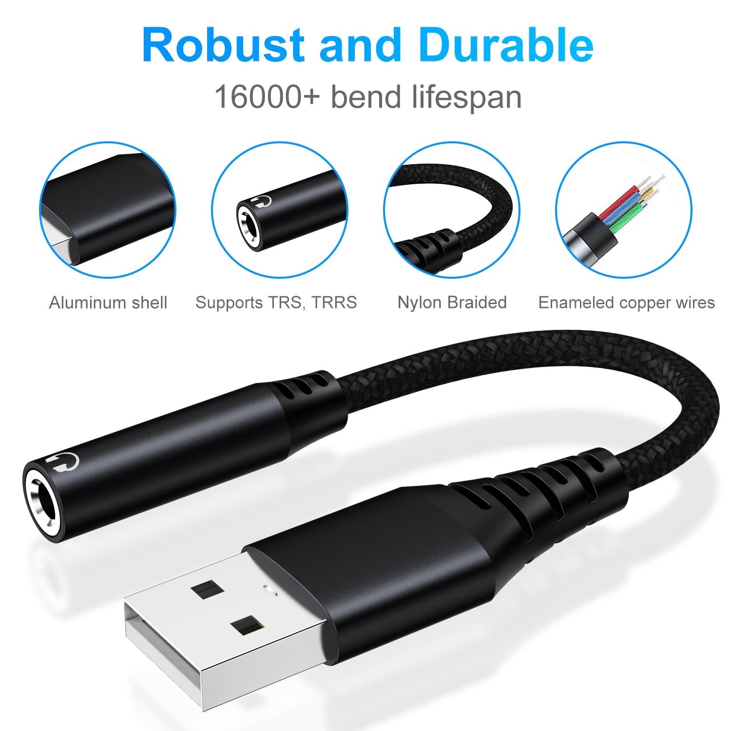 USB to 3.5mm Audio Adapter - External Sound Card USB-A to Aux Jack Converter - Compatible with PC, Mac, Laptop, PS4 & More Devices - High-Quality Stereo Audio for Gaming, Music & Calls (Black)