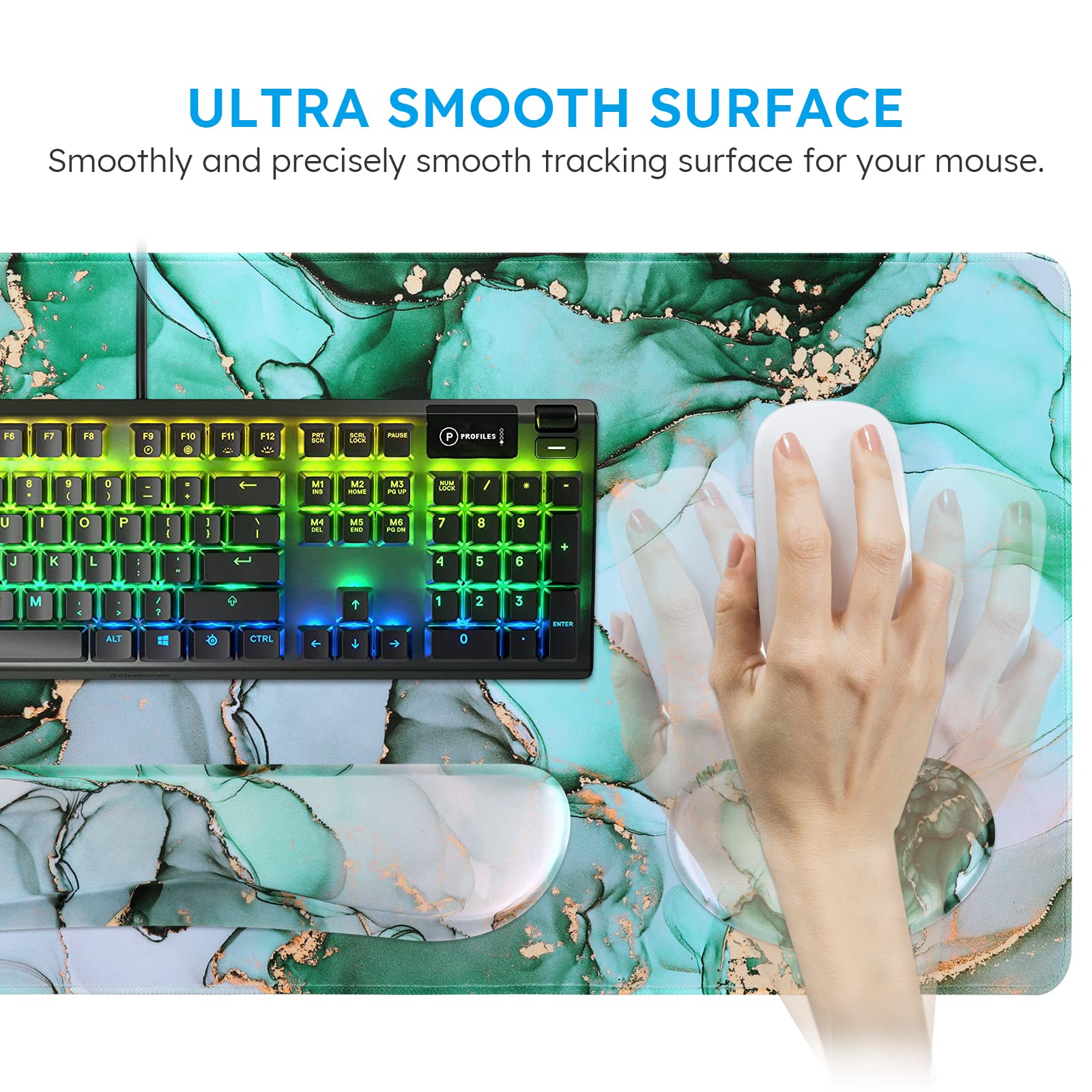 iCasso Gaming Mouse Pad Set - XXL Memory Foam Desk Mat with Wrist Rest for Pain Relief (35.4x15.7in) - Perfect for PC Gamers & Office Work