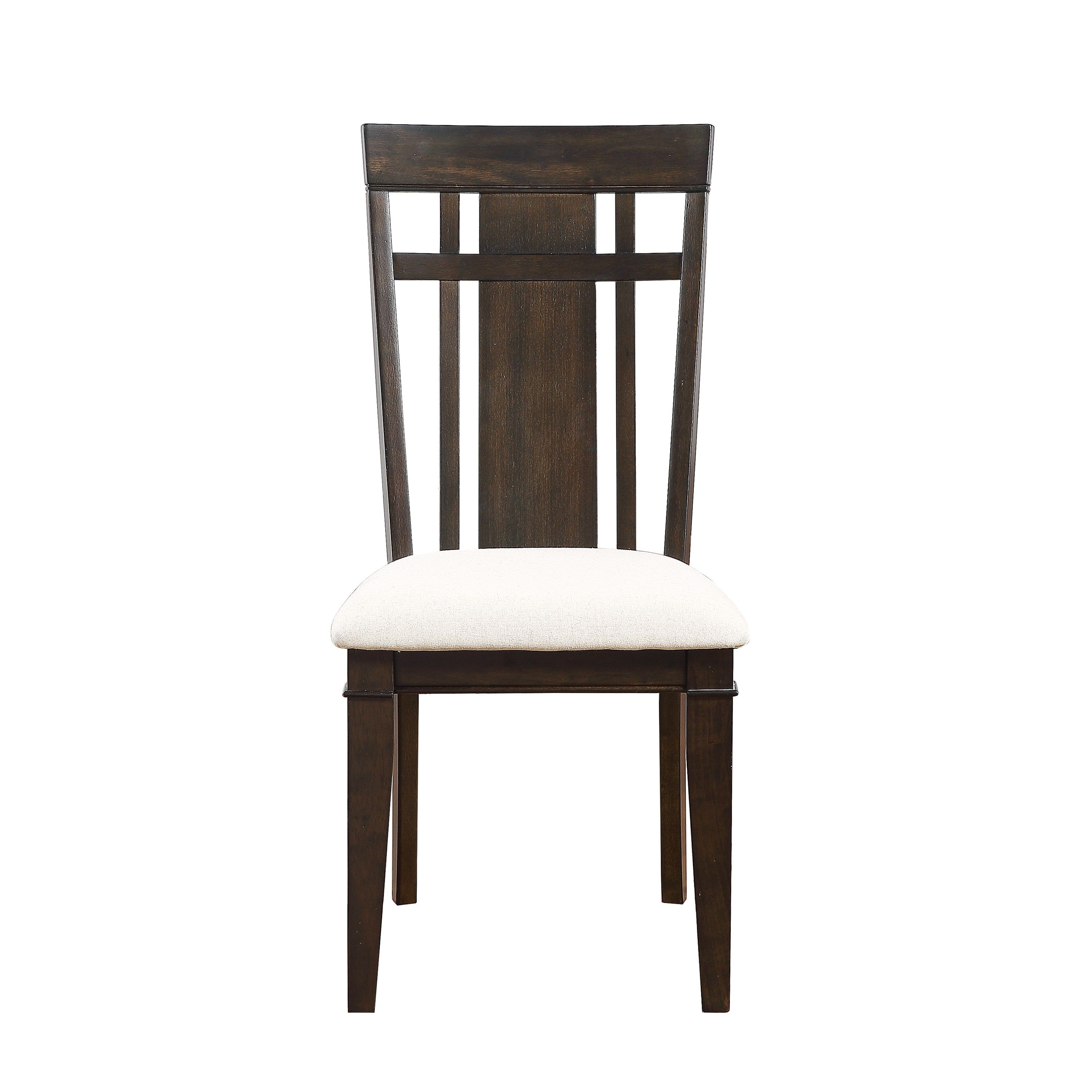 Dark Brown Wooden Dining Chairs Set of 2 - Classic Beige Upholstered Side Chairs for Kitchen, Breakfast Nook & Formal Dining Room