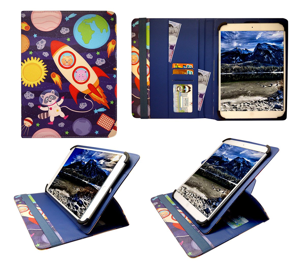 ASUS MeMO Pad 7 ME70C / ME176CX / ME572C / ME172V 7-Inch Tablet Case - 360° Rotating Folio Cover with Card Slots & Cartoon Astronaut Design | Universal Fit for 7-8 Inch Tablets | Perfect for Work, Travel & School Use