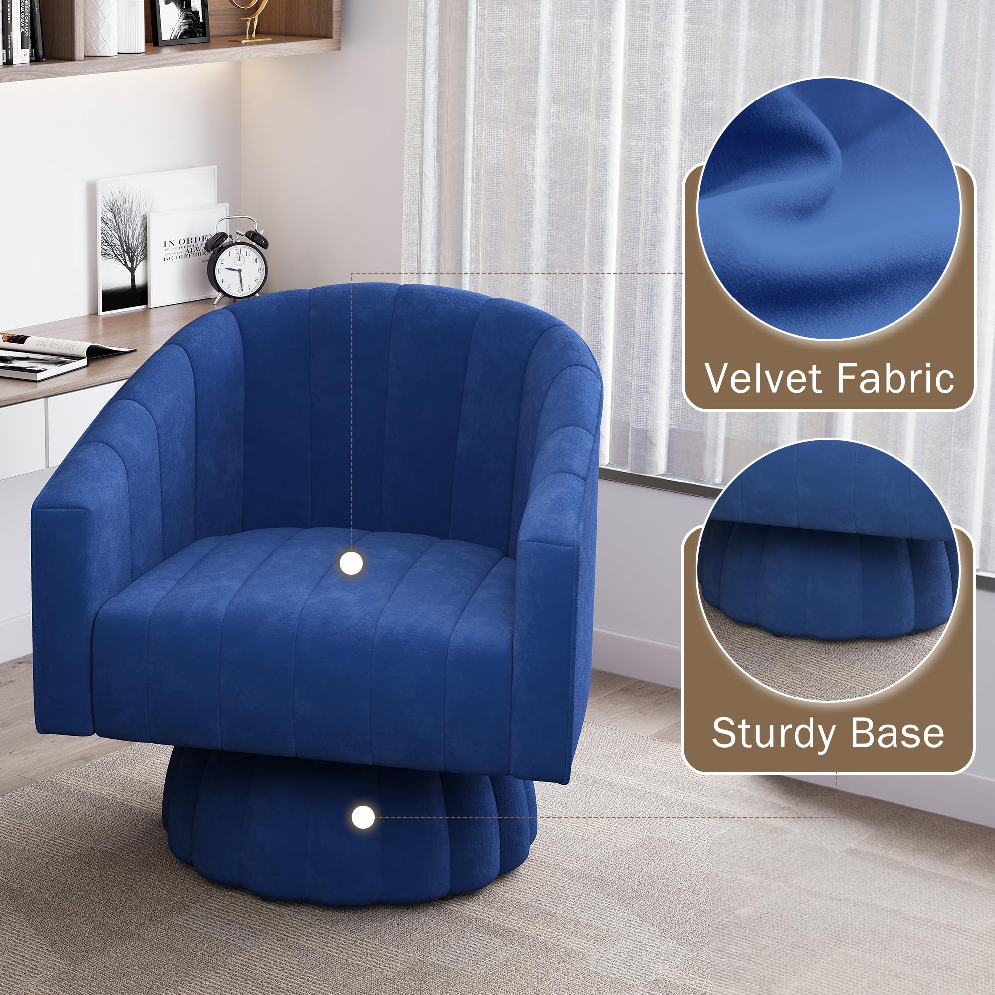 360 Swivel Barrel Accent Chairs Set of 2 - Modern Living Room Lounge Chairs with Cozy Armrests, Navy Blue Side Chairs for Bedroom, Office & Reading Nook - Perfect for Relaxing & Entertaining Guests