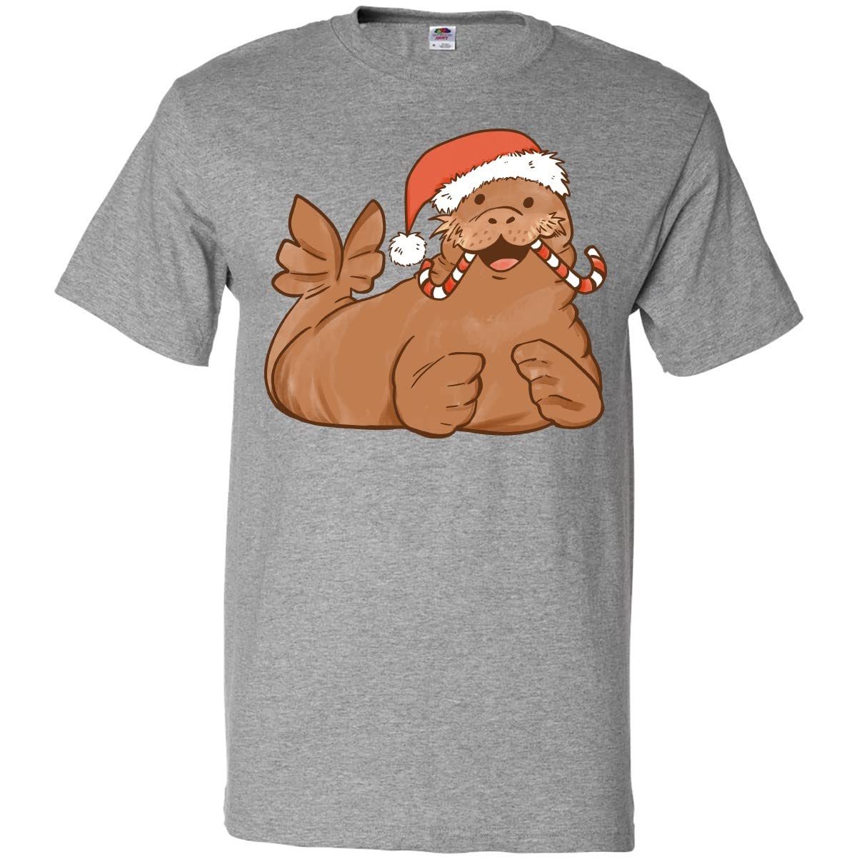 Inktastic Candy Cane Walrus Graphic T-Shirt for Men & Women - Funny Christmas Holiday Novelty Tee for Parties, Gifts & Festive Outfits