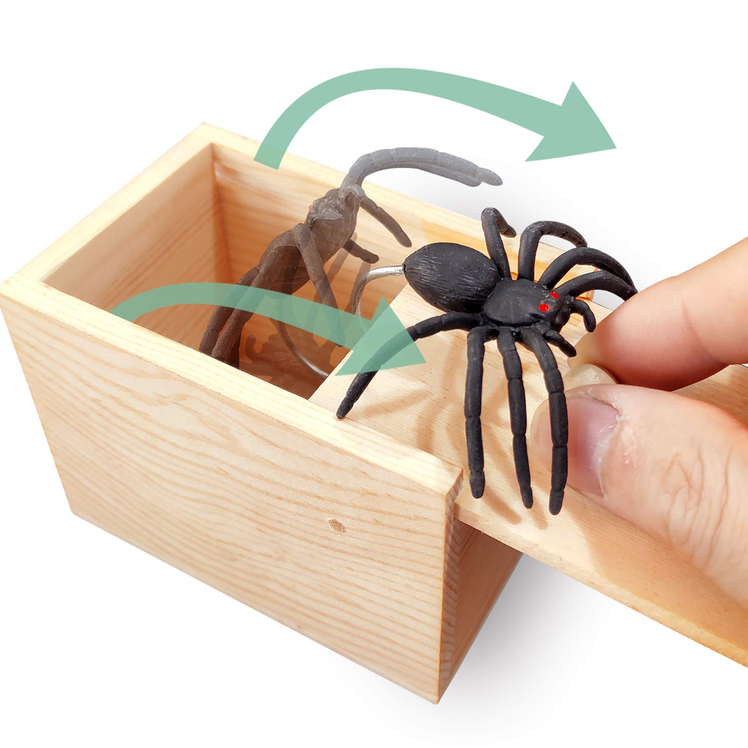 Handmade Wooden Surprise Prank Box with Realistic Rubber Spider - Funny Practical Joke Gift for Friends & Parties - Perfect for Halloween Pranks, Office Gags, and Birthday Surprises