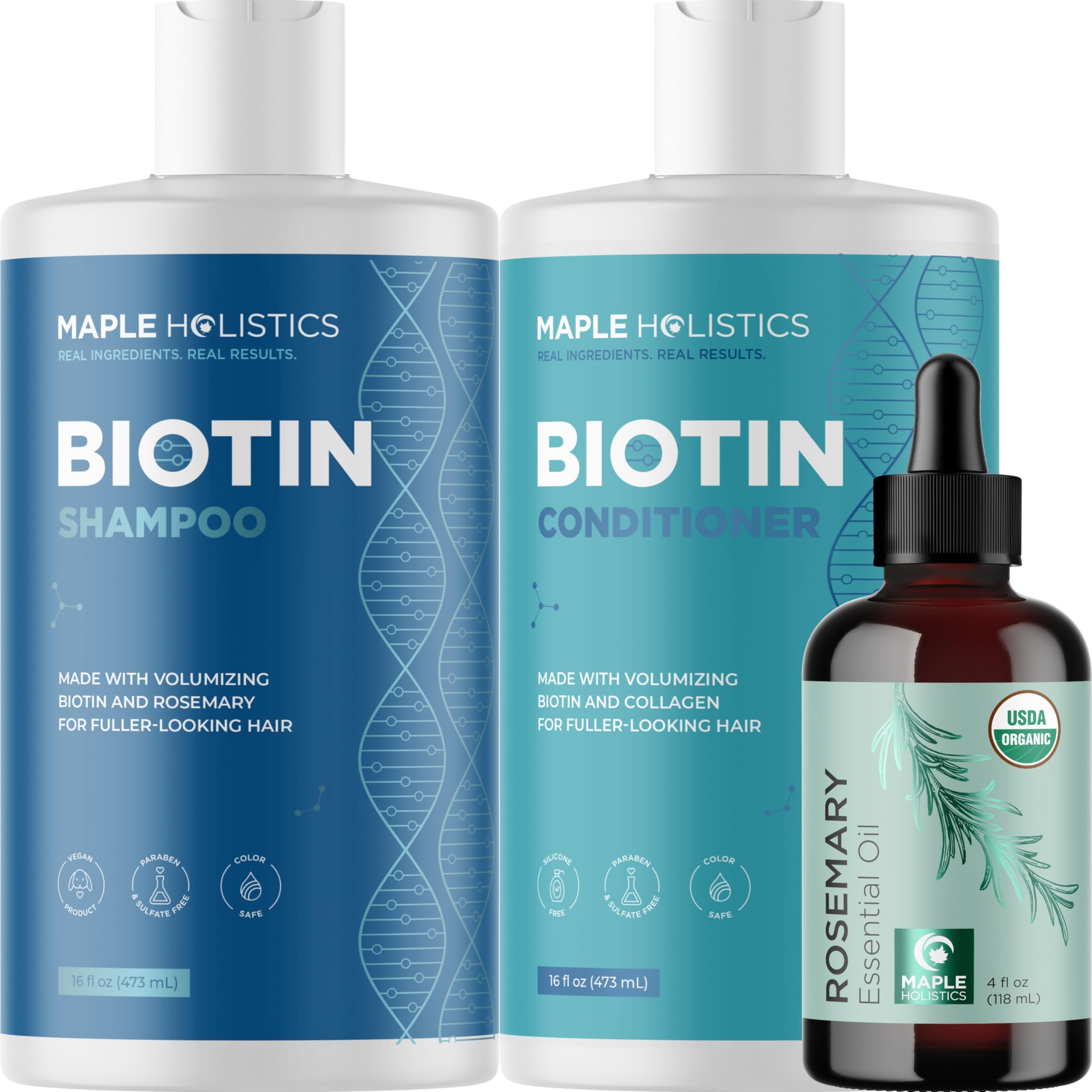 Maple Holistics Volumizing Hair Bundle - Biotin Shampoo & Conditioner Set with Pure Rosemary Essential Oil for Thicker, Fuller Hair - Salon Quality Hair Care for Women & Men - Perfect for Daily Use, Styling & Hair Growth