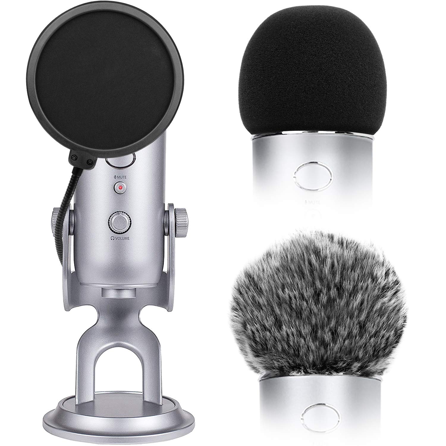 3-in-1 Microphone Cover with Pop Filter & Windscreen - Compatible with Blue Yeti & Yeti Pro Condenser Mics - Premium Foam Mic Cover Set (3-Pack) by ChromLives - Perfect for Podcasting, Streaming & Professional Voice Recording