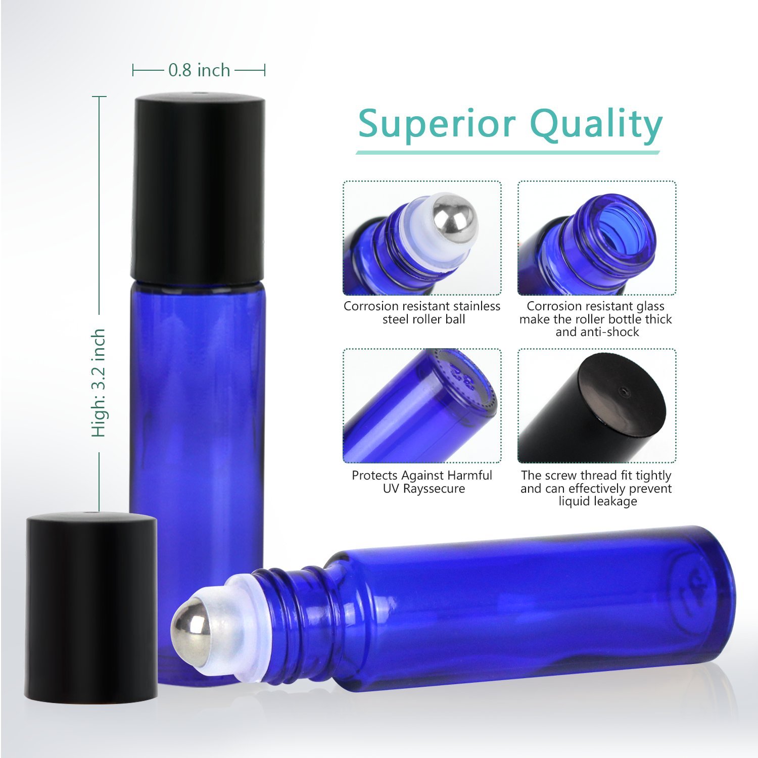 Mavogel 24 Pack 10ml Essential Oil Roller Bottles - Cobalt Blue Glass Bottles with Stainless Steel Roller Balls (Includes 3 Extra Roller Balls, 54 Labels, Opener, Funnel, Dropper & Brush) for Aromatherapy, DIY Blends & Travel Essentials