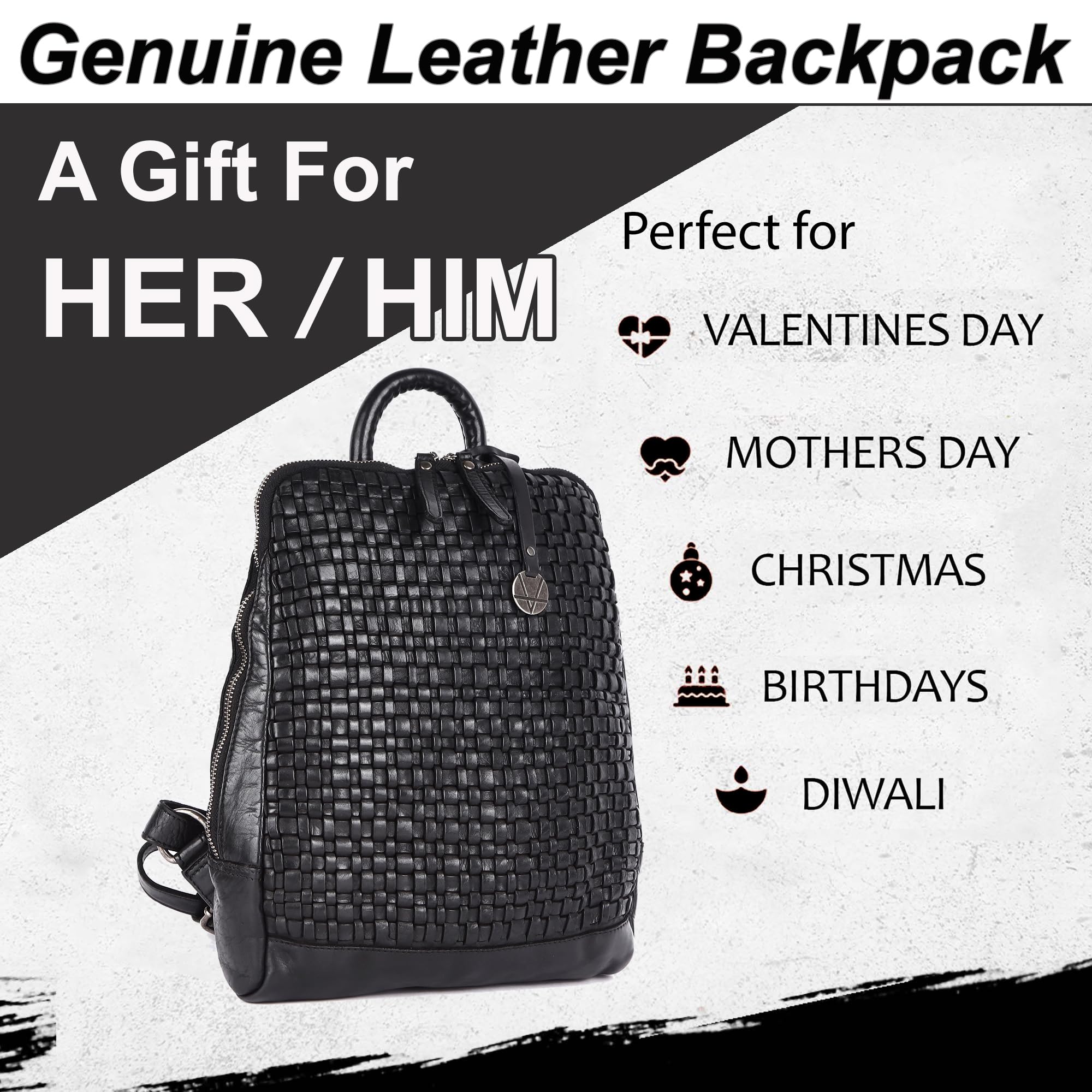 12.5 Inch Genuine Leather Backpack for Women & Men - Premium Black Leather Laptop Backpack with Adjustable Shoulder Straps - Perfect for Work, Travel & College (Business Casual & Everyday Use)