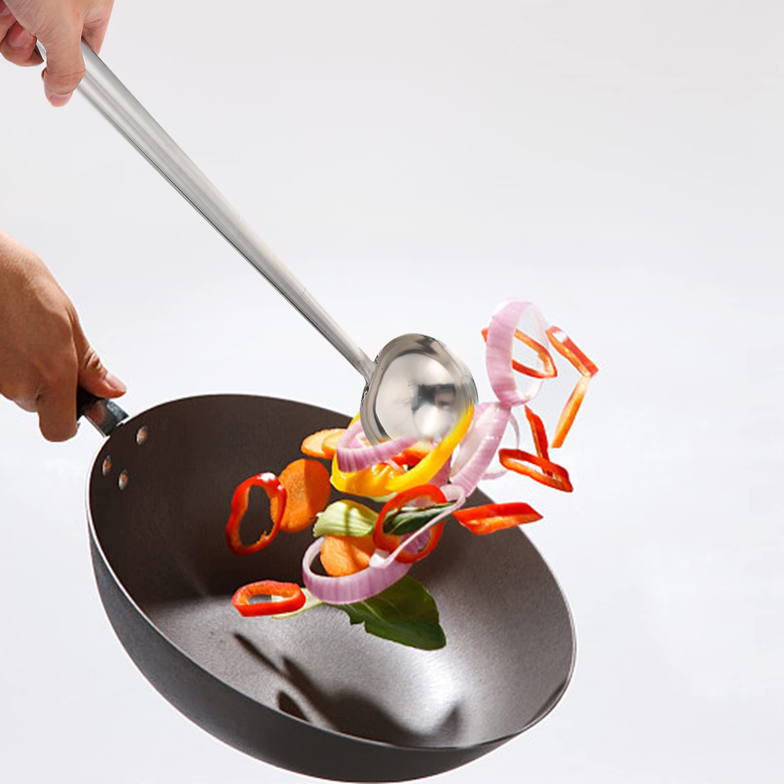 OSALADI Stainless Steel Chinese Wok Ladle - Professional Stir Fry Spoon & Soup Ladle for Asian Cooking - Perfect for Stir-Frying, Deep Frying, and Serving Dishes