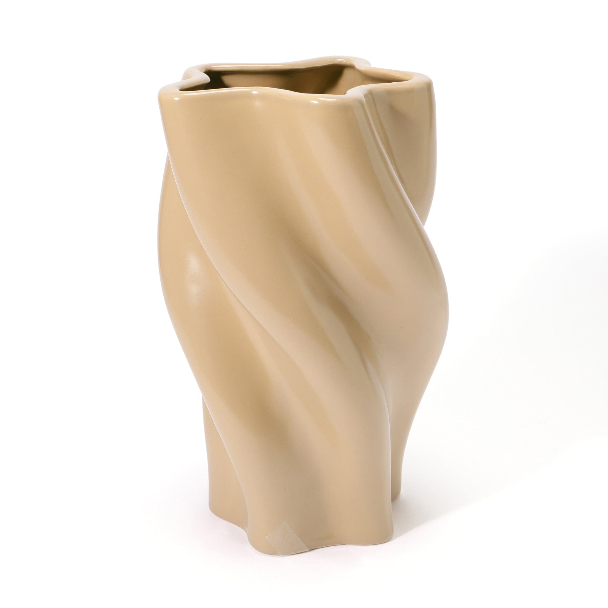 Large Beige Ceramic Twist Flower Vase - Elegant Home Decor for Living Room, Dining Table, Wedding Centerpiece & Gift Idea
