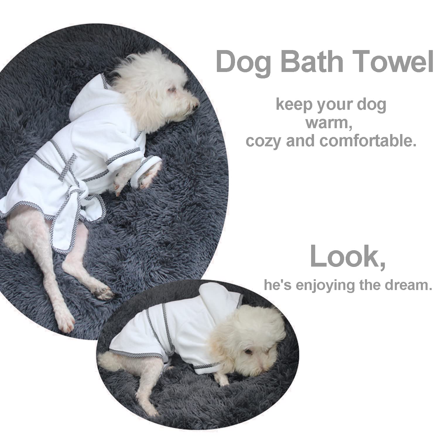 Premium Dog Bathrobe - Microfiber Fast Drying Absorbent Hooded Bath Towel for Small Medium Large Dogs & Cats (3XL, White) | Post-Bath Drying & Grooming, Spa Day, Pet Relaxation at Home