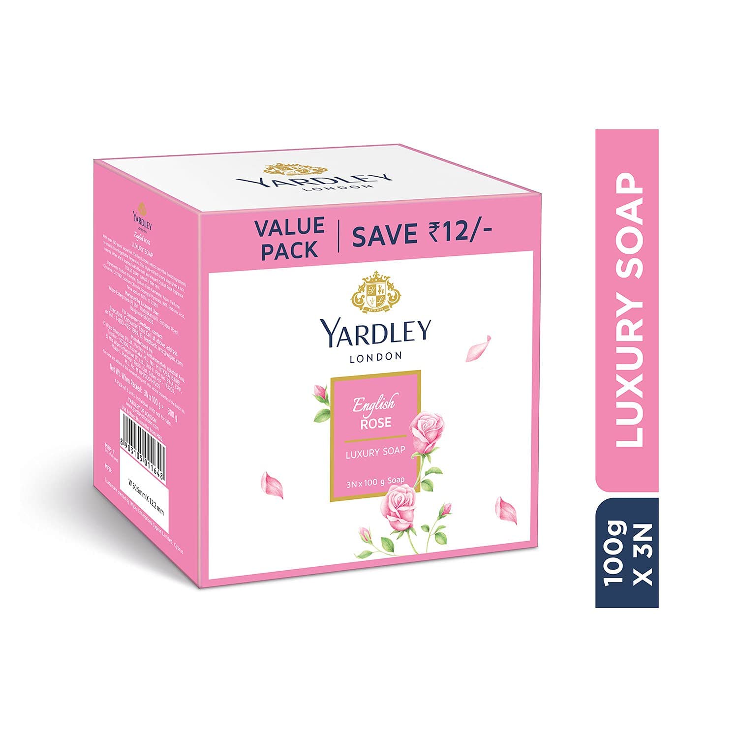 Yardley London English Rose Luxury Soap - 100g Each (Pack of 3) | Moisturizing Bath Bar with Creamy Lather, 90% Naturally Derived | Floral Scented Soap for Women & Men | Perfect for Daily Bathing, Spa Days & Gift Sets