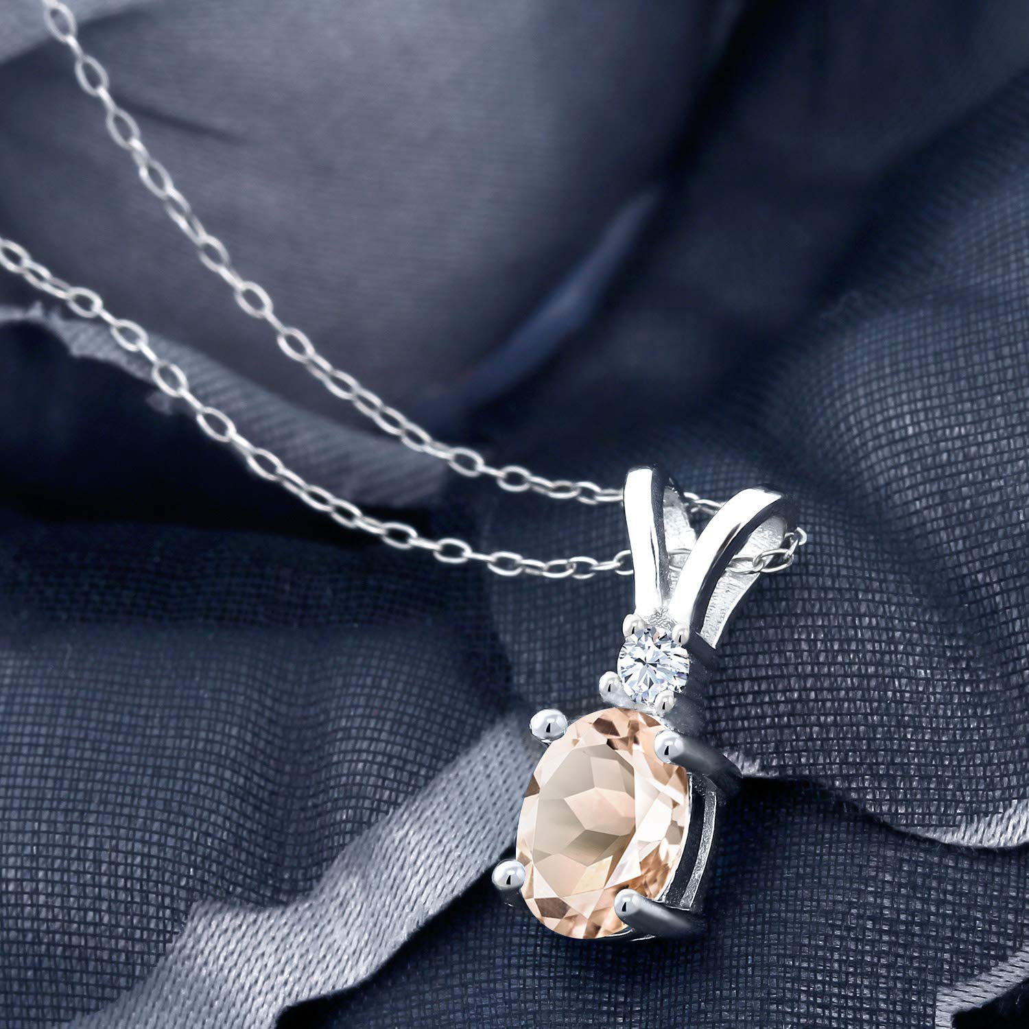 925 Sterling Silver Gemstone Birthstone & White Created Sapphire Pendant Necklace for Women | 8X6MM Oval Center Stone & 2.5MM Round Accent | 18 Inch Chain | Fine Jewelry Gift for Mom, Wife, Her | Perfect for Birthday, Anniversary, Valentine's Day & Special Occasions