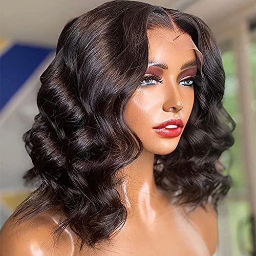Short Bob Wigs Human Hair for Black Women - 4x4 Transparent Lace Closure Wigs with Loose Deep Wave & HD Lace Front - Pre Plucked with Baby Hair, 150% Density, 14 Inch - Perfect for Daily Wear, Parties, and Special Occasions