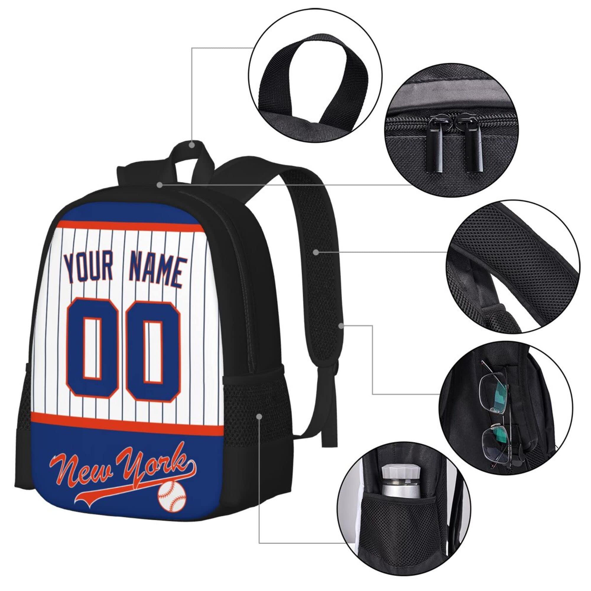ANTKING New York Backpack - Large Capacity Customizable Name & Number Backpack for Kids, Men & Fans - Perfect for School, Travel & Sports Events
