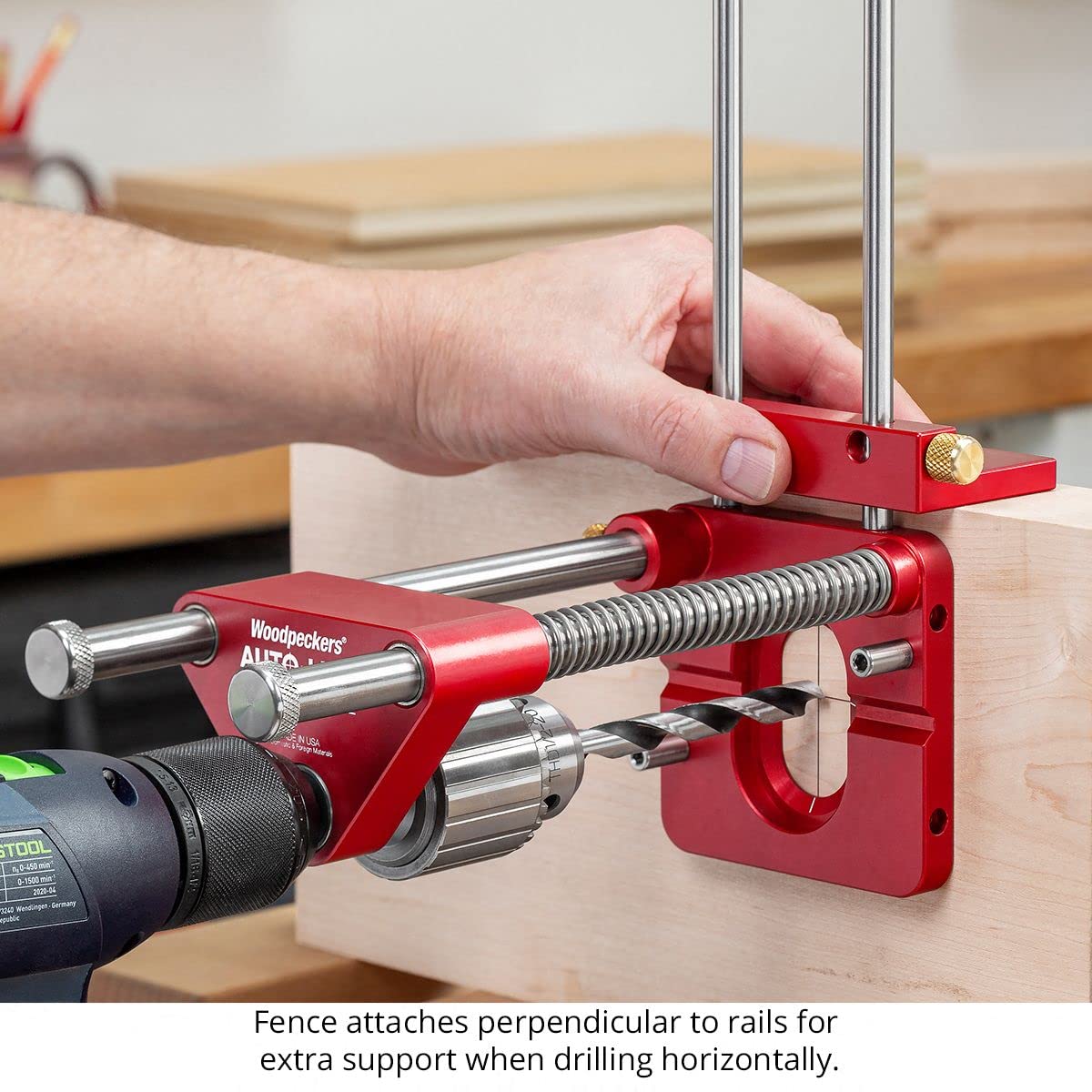 Woodpeckers Auto Line Drill Guide Deluxe Kit - Portable Precision Drilling Tool with Guide, 6 Extension Rods, 2 Flip Stops & Wrench - Perfect for Woodworking, Metalworking & DIY Home Projects